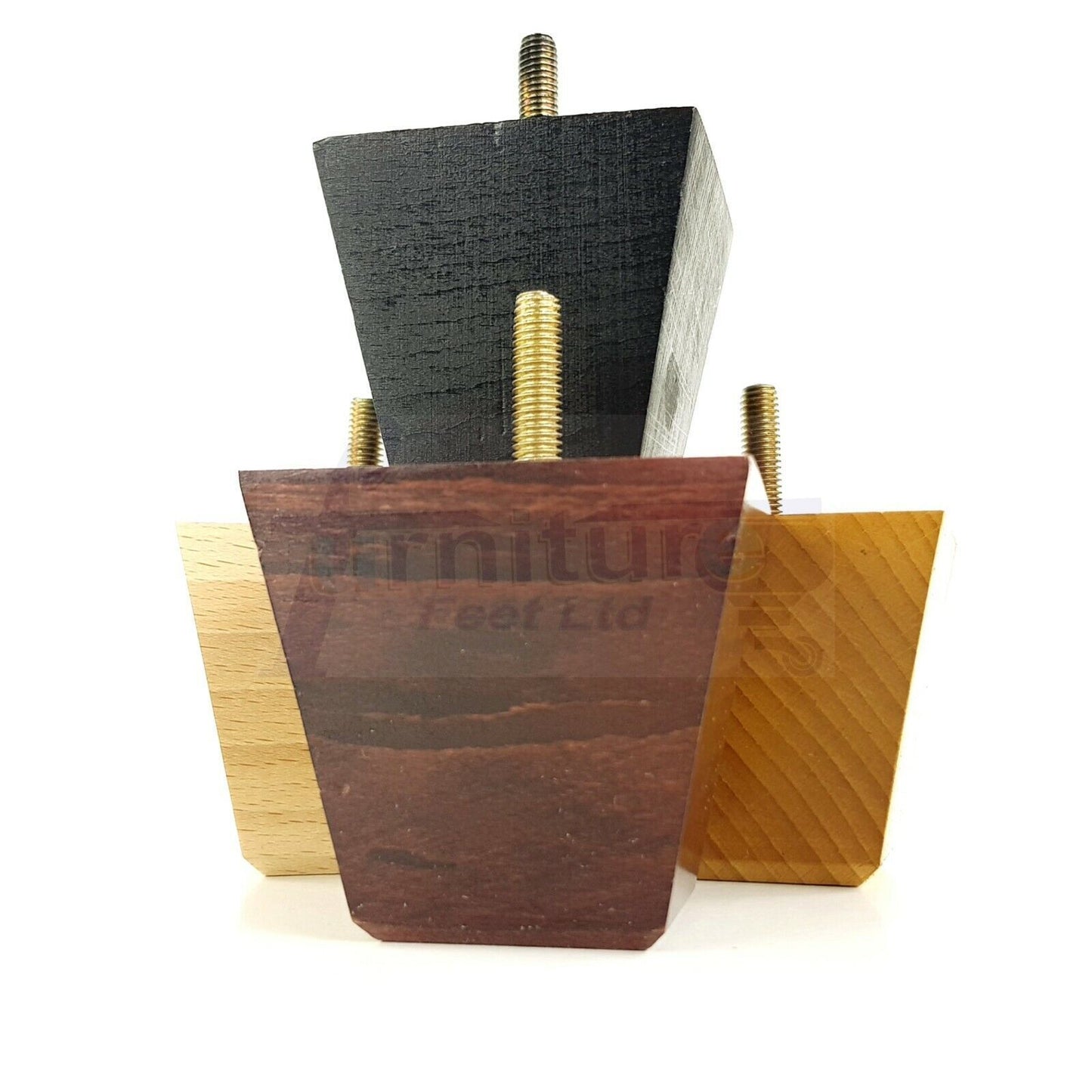 4 Solid Wood Square Furniture Feet Replacement Legs 65mm High M10 Thread