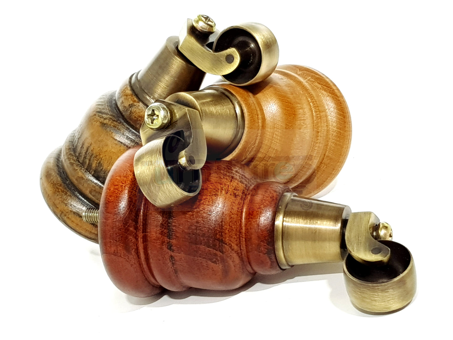 4 Turned Wood Furniture Feet With Antique Brass Castors 155mm Legs Sofas Chairs Stools Cabinets Beds M8 6 Inches