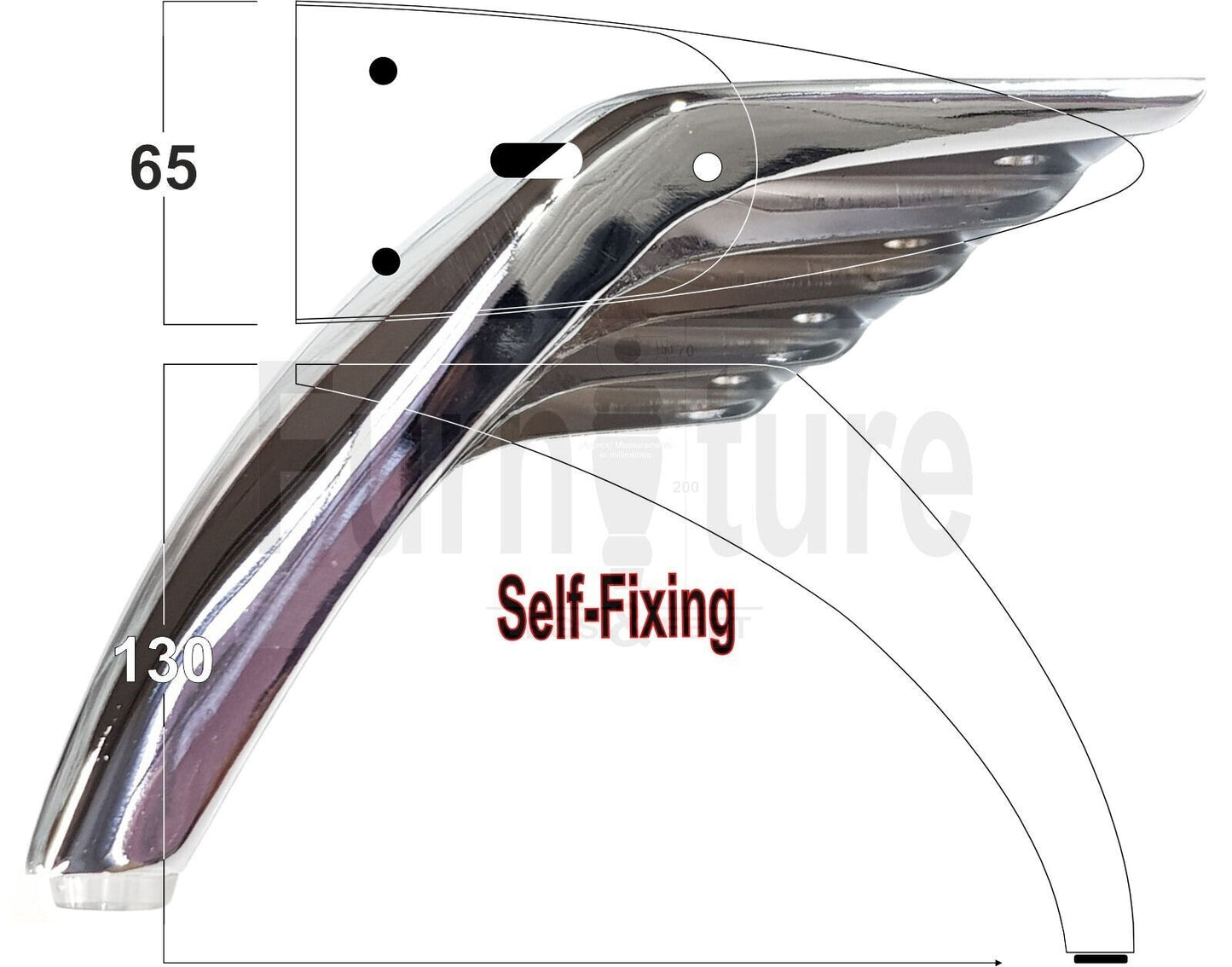 4x Chrome Metal Legs 130mm Replacement Feet Cabinet Sofa Chair Settee (Self-Fix)