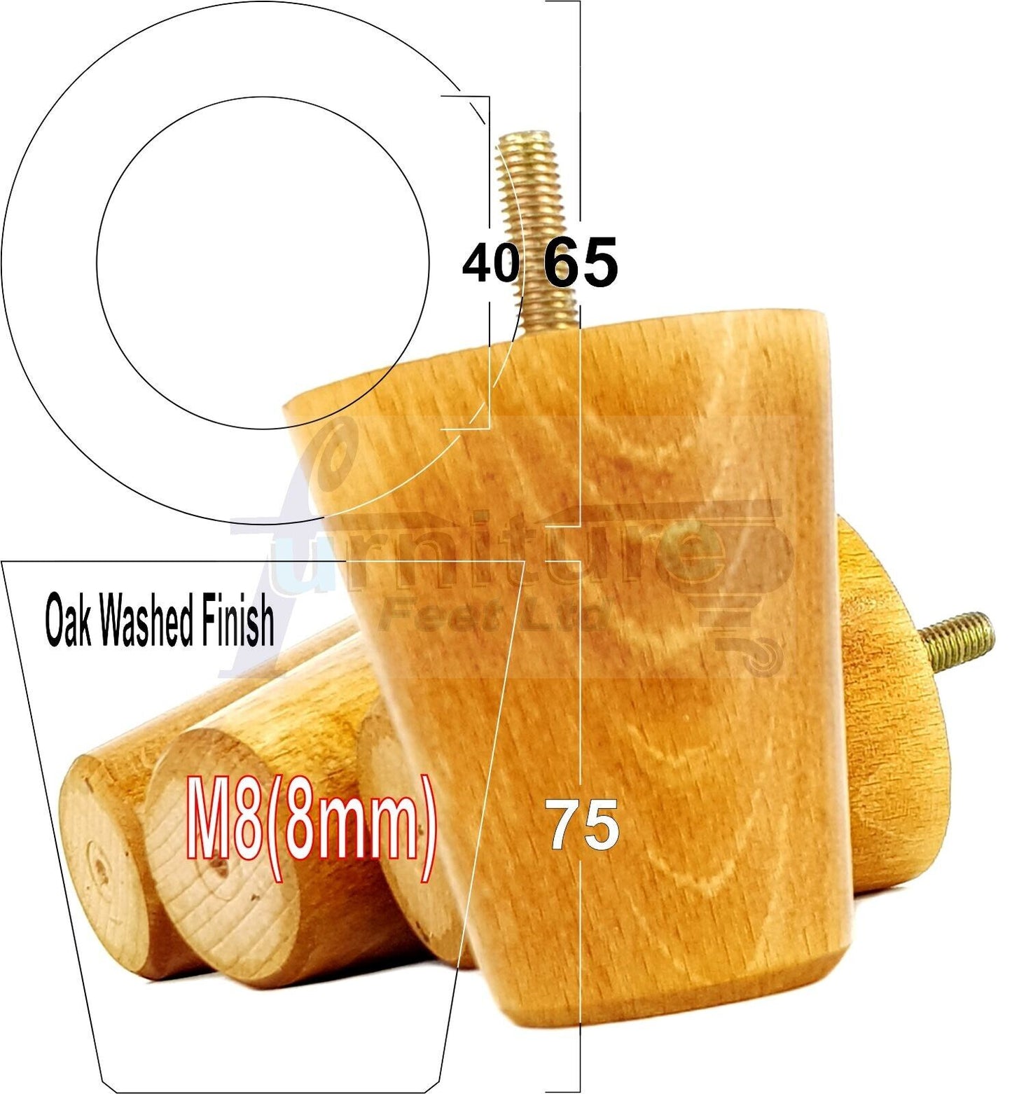 4x Solid Wood Turned Furniture Legs Replacement Bun Feet 75mm High Chairs Stools Sofa's Beds Settee M8