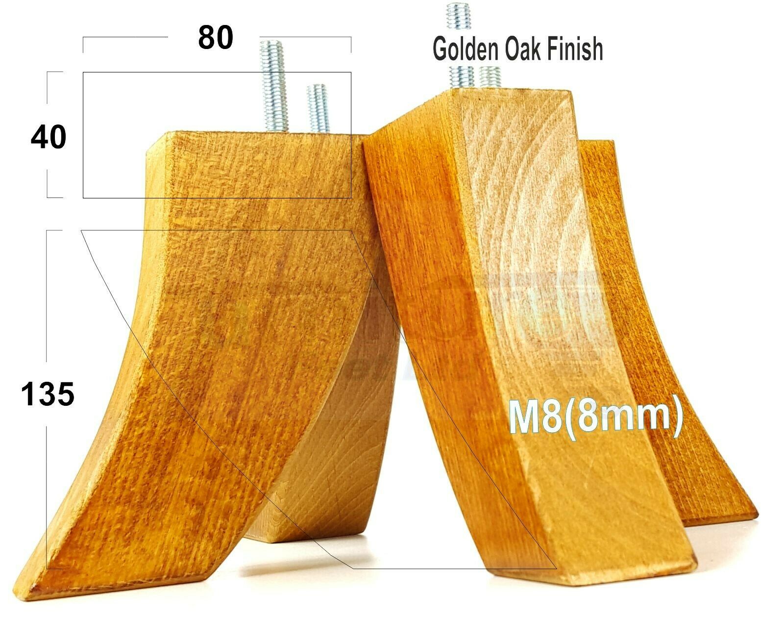 SET OF 4 WOODEN FURNITURE FEET 135mm HIGH REPLACEMENT SOFA LEGS 8mm Thread