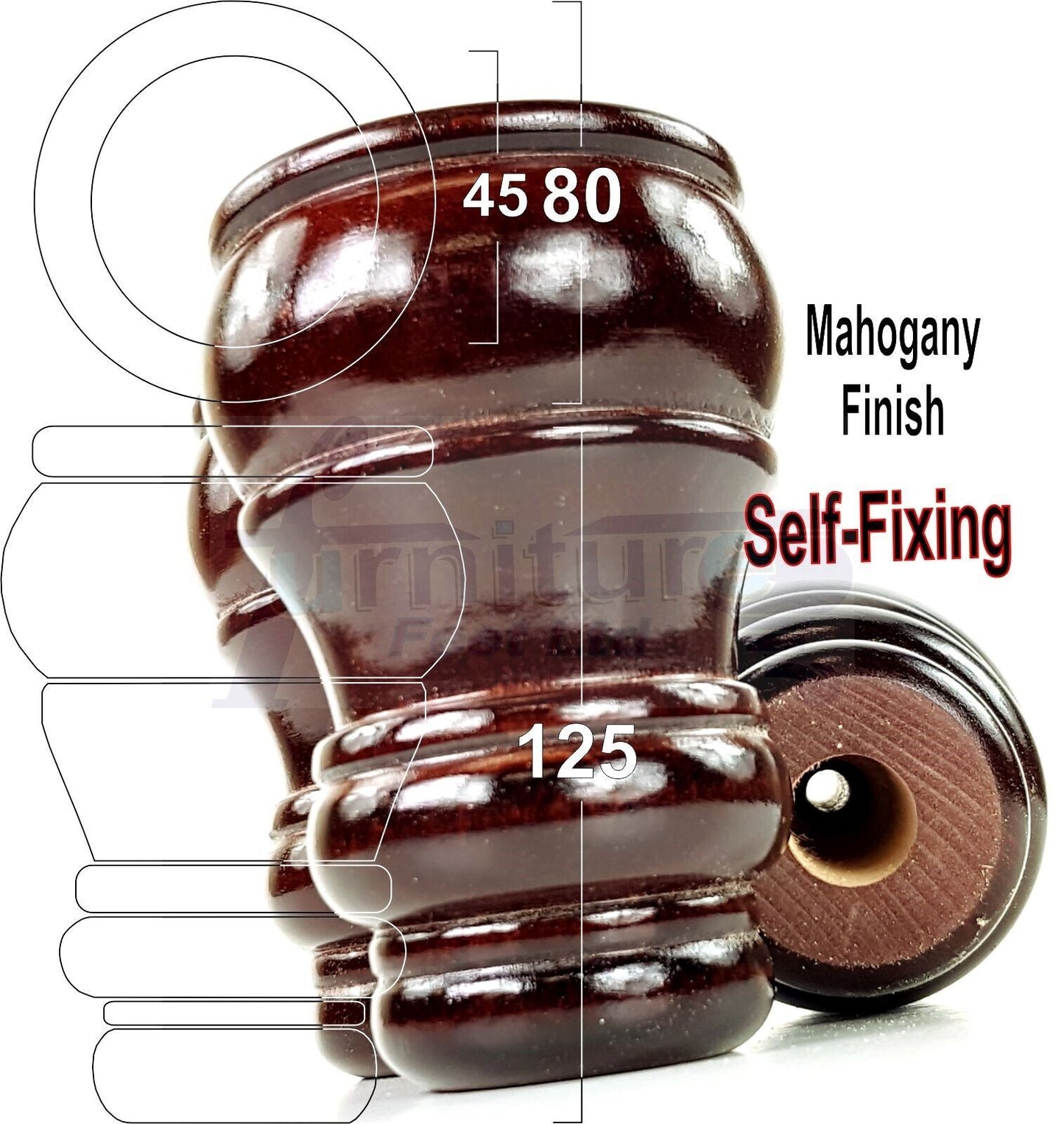 4x Replacement Turned Furniture Sofa Leg Chair Settee Feet 125mm High (Self-Fix)