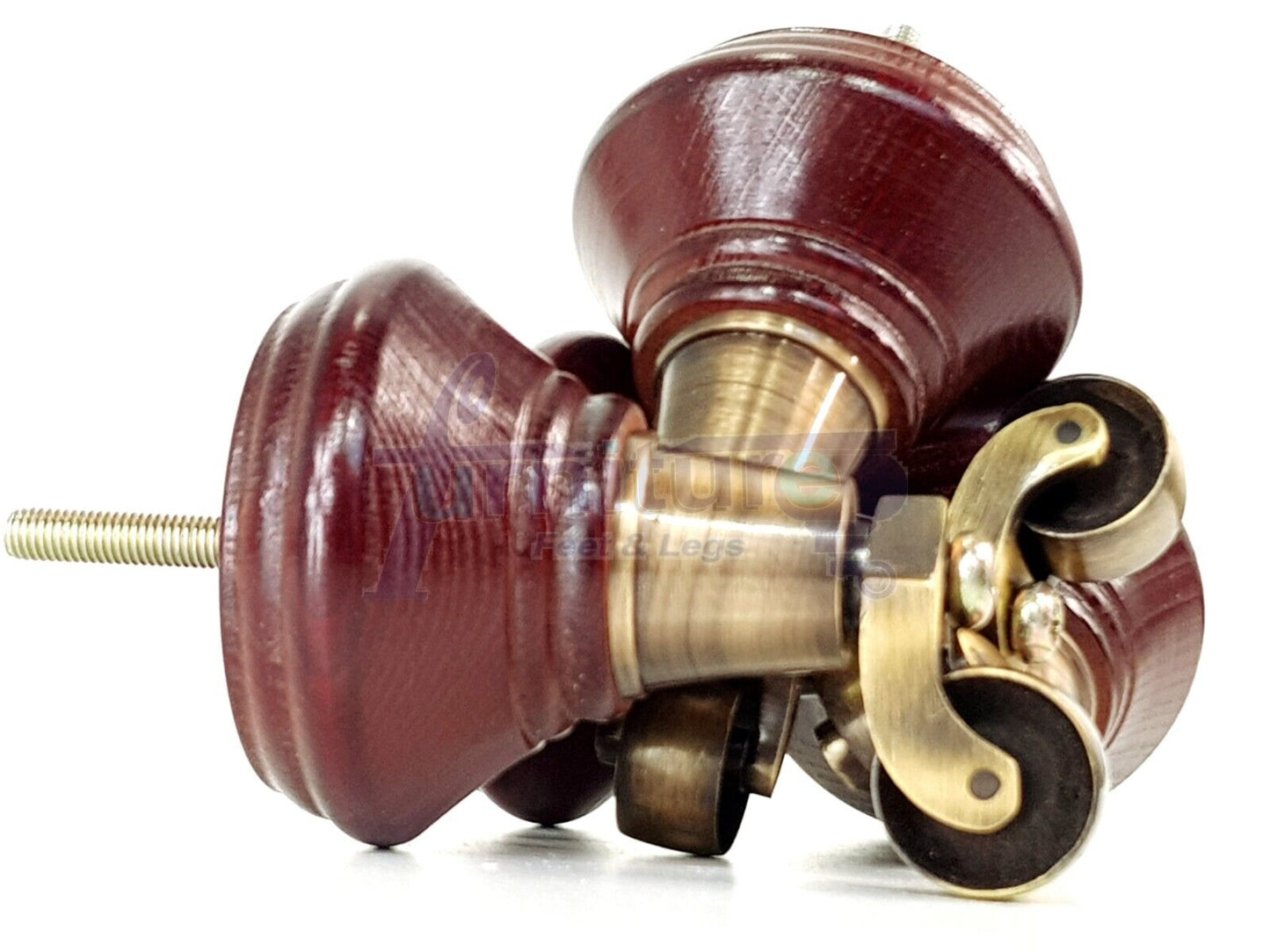 4x Mahogany Wooden Furniture Sofa Legs M8 With Castors Replacment Chair Settee Feet 115mm - 125mm High