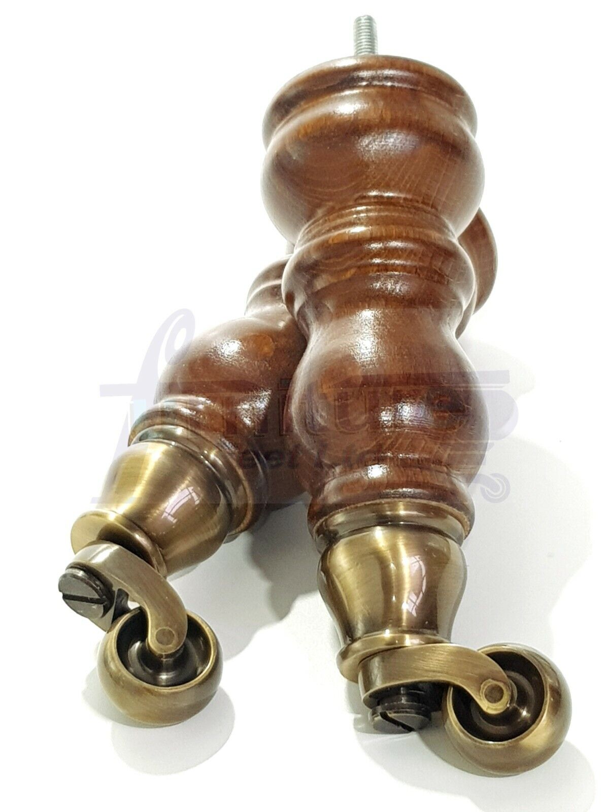 4x Solid Wood Antique Brass Castor Furniture Chair Legs M8 Settee, Sofa Feet 205mm High