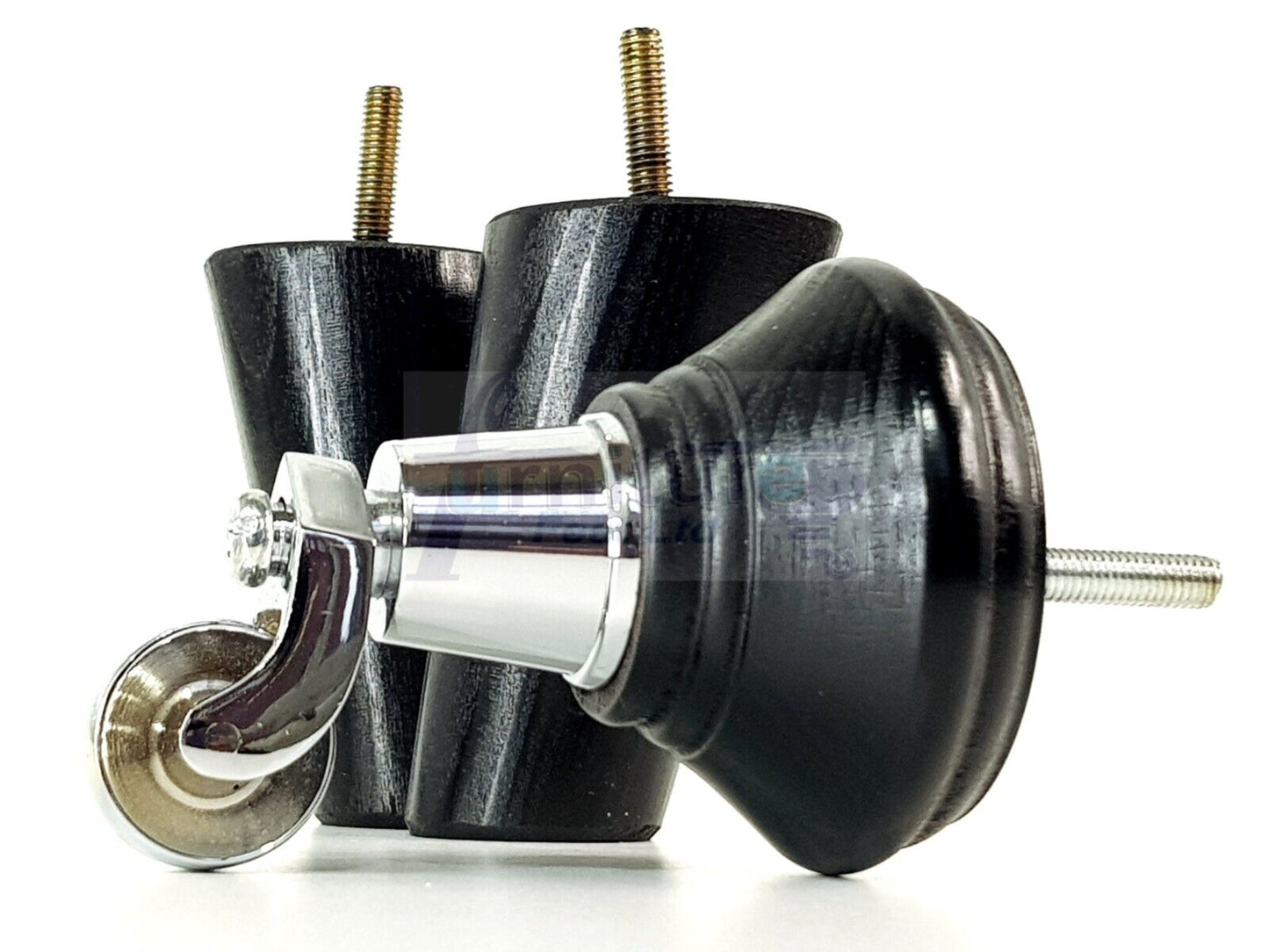 2 Black Wood Furniture Sofa Legs With Castor 125mm & 2 Angled Back Feet Chair Settee 100mm High M8