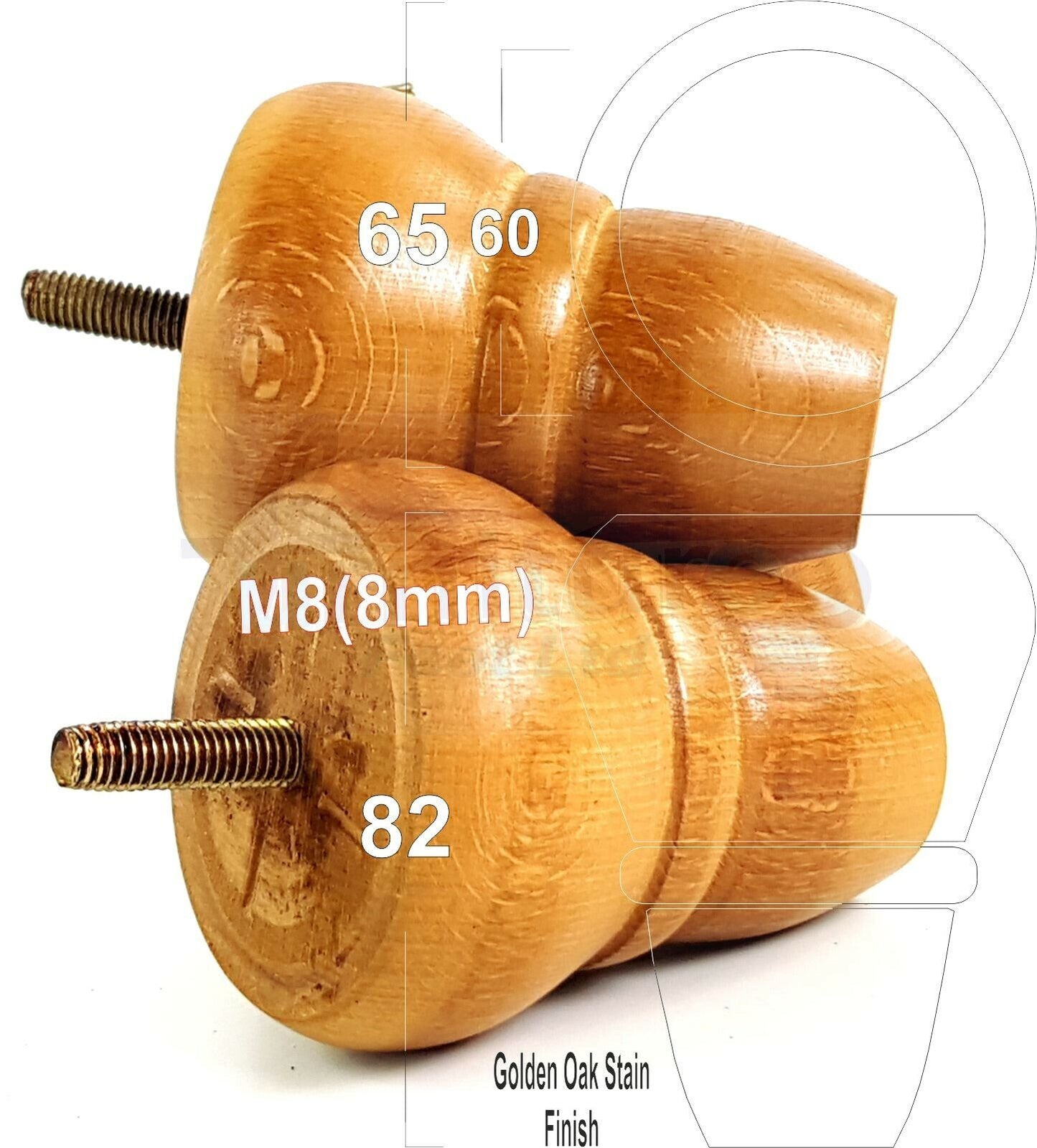 4x Turned Wood Repacement Furniture Legs M8 Sofa Chair Settee Feet 82mm