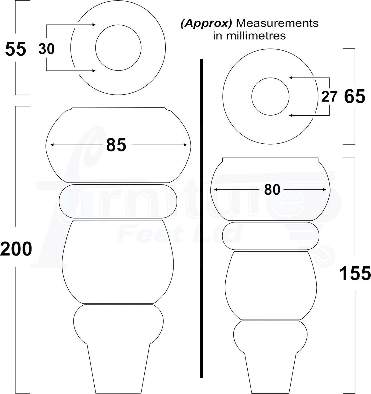 4 Solid Wood Furniture Legs Replacement Turned Chair Feet 200mm High M8 Threaded Dowl