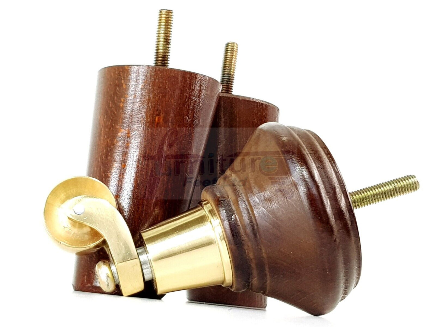 2 Antique Brown Wood Furniture Sofa Legs With Castor 125mm & 2 Angled Back Feet Chair Settee 100mm High M8