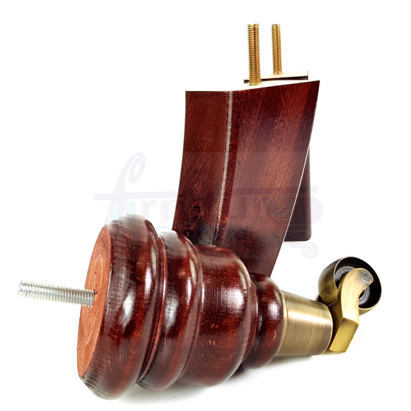 2 Replacement Wood Furniture Legs With Castors & 2 Curved Feet 155mm Chair Sofa Stool M8
