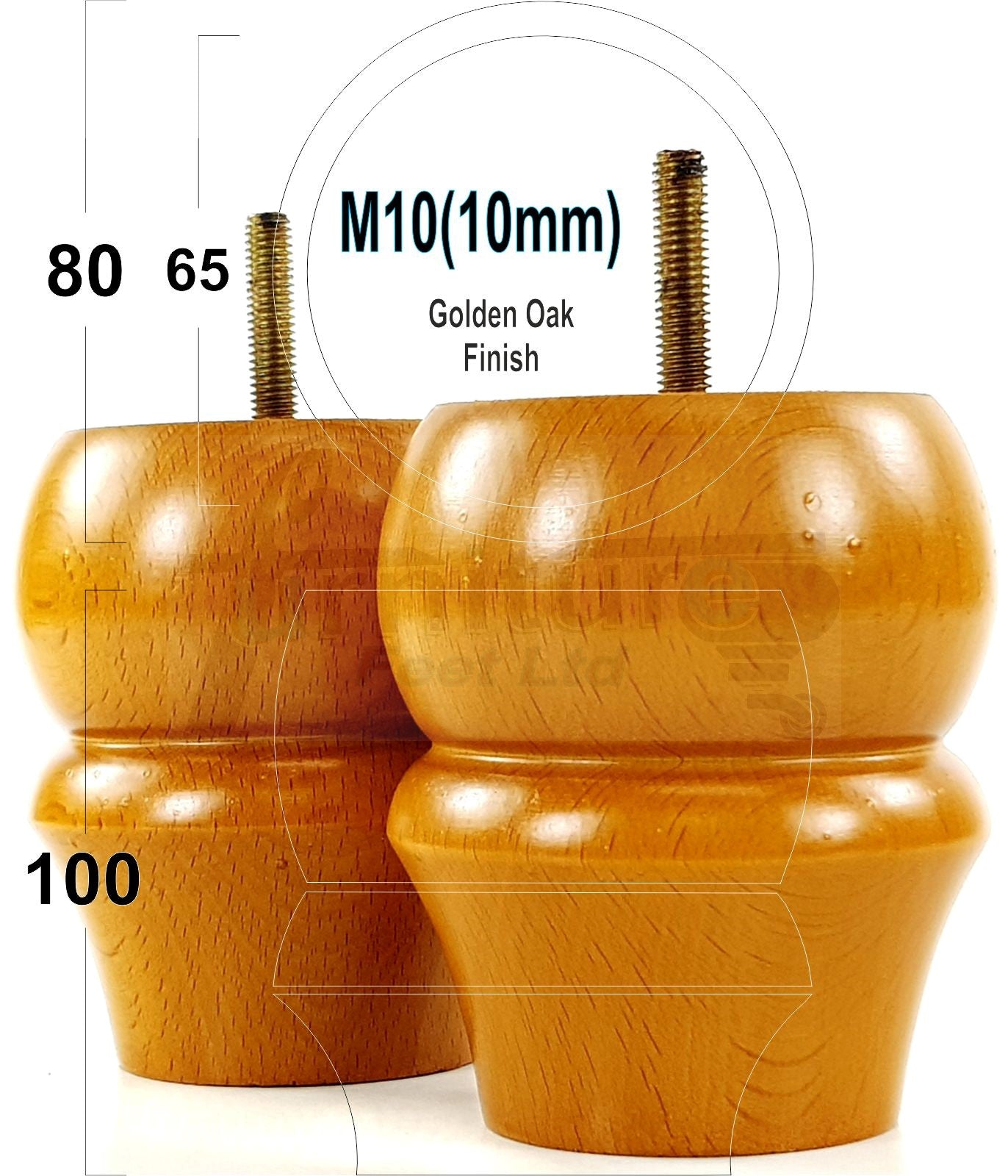 Set Of 4 Solid Wood Turned Furniture Legs Replacement Bun Feet 100mm High 10mm Thread