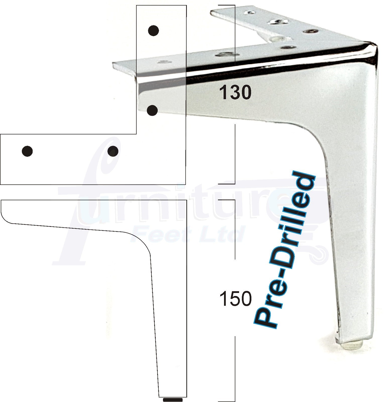 4x Metal Feet Silver Chrome Finished Furniture Metal Legs 150mm High For Sofa Chairs Stools Beds Cabinets Corner Furniture Leg Self Fixing