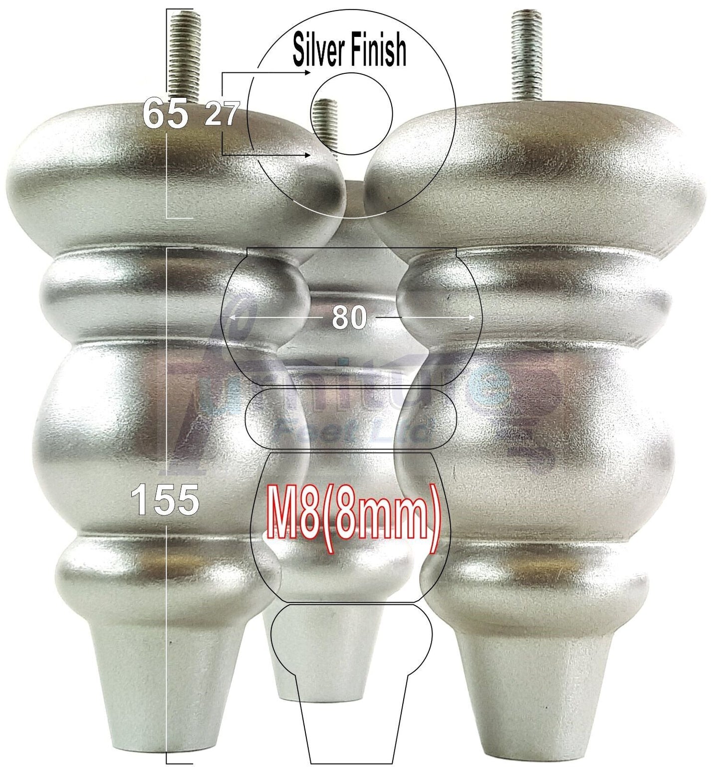 4 Solid Turned Wood Furniture Sofa Leg M8 Chair Settee Footstool Feet 155mm High