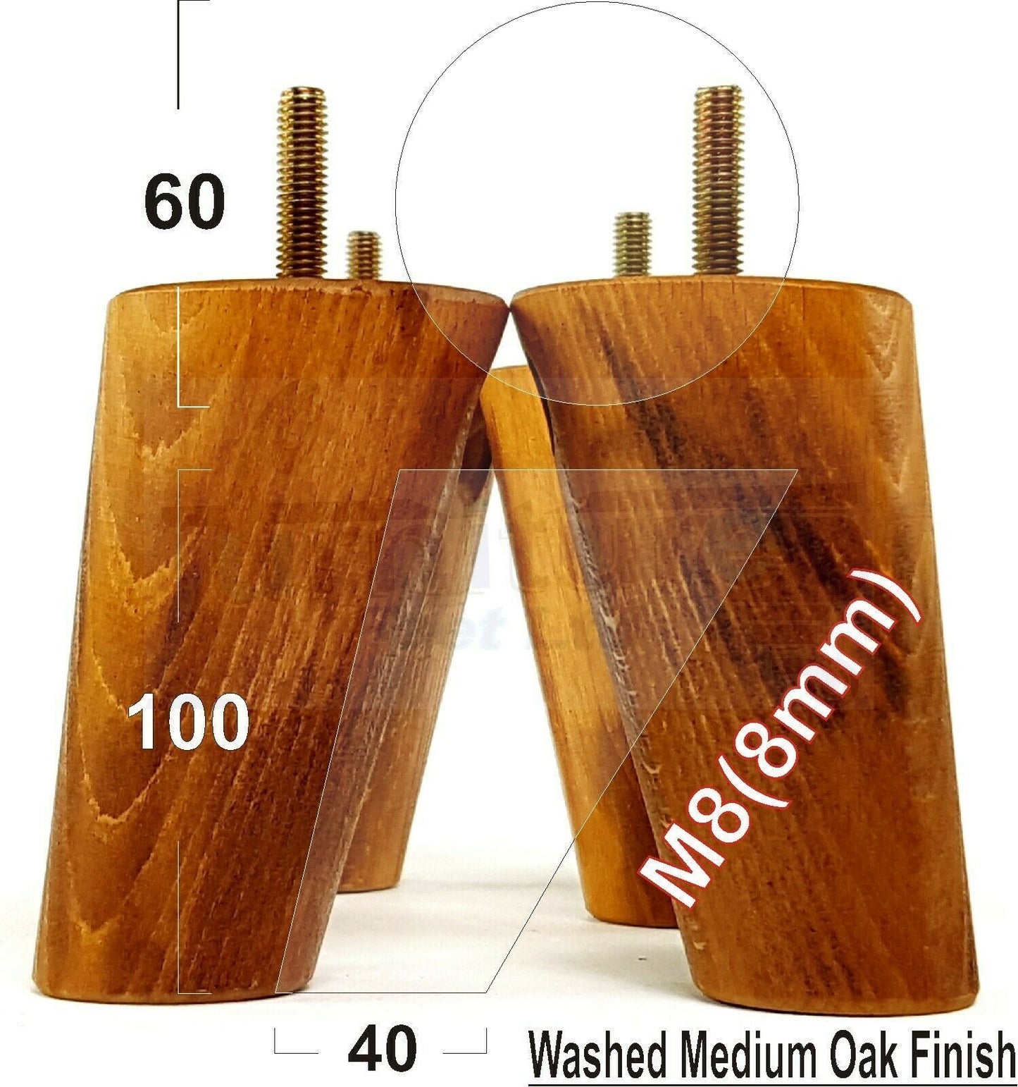 4 Solid Wood Turned Furniture Feet Replacement Mid Centry Angled Retro Legs 100mm High M8 Sofa Chairs Stools Cabinets Beds