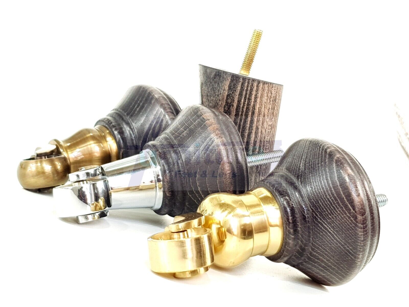 2 Black Washed Wood Furniture Sofa Legs With Castor 125mm & 2 Angled Back Feet Chair Settee 100mm High M8