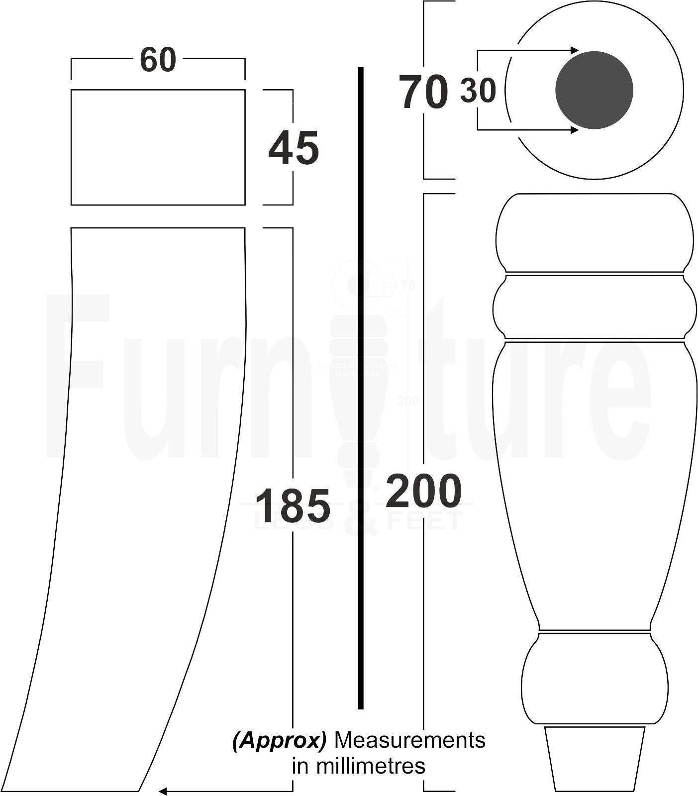 2 Traditional Turned Furniture Feet Replacement Sofa Legs 200mm & 2 Curved Back Legs 185mm for Chairs Stools Sofa Beds Settee Cabinets M8