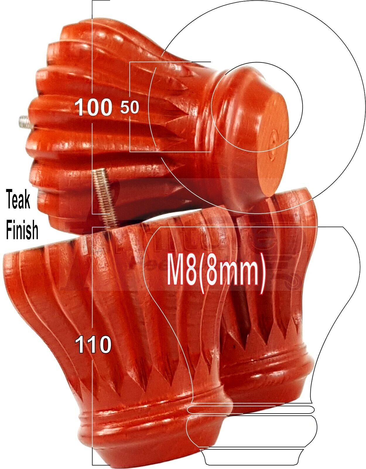 4 Grooved Replacement Furniture Bun Feet Multiple Colours Turned Wooden Legs 110mm High Settee Chairs Sofas Footstools Cabinets M8