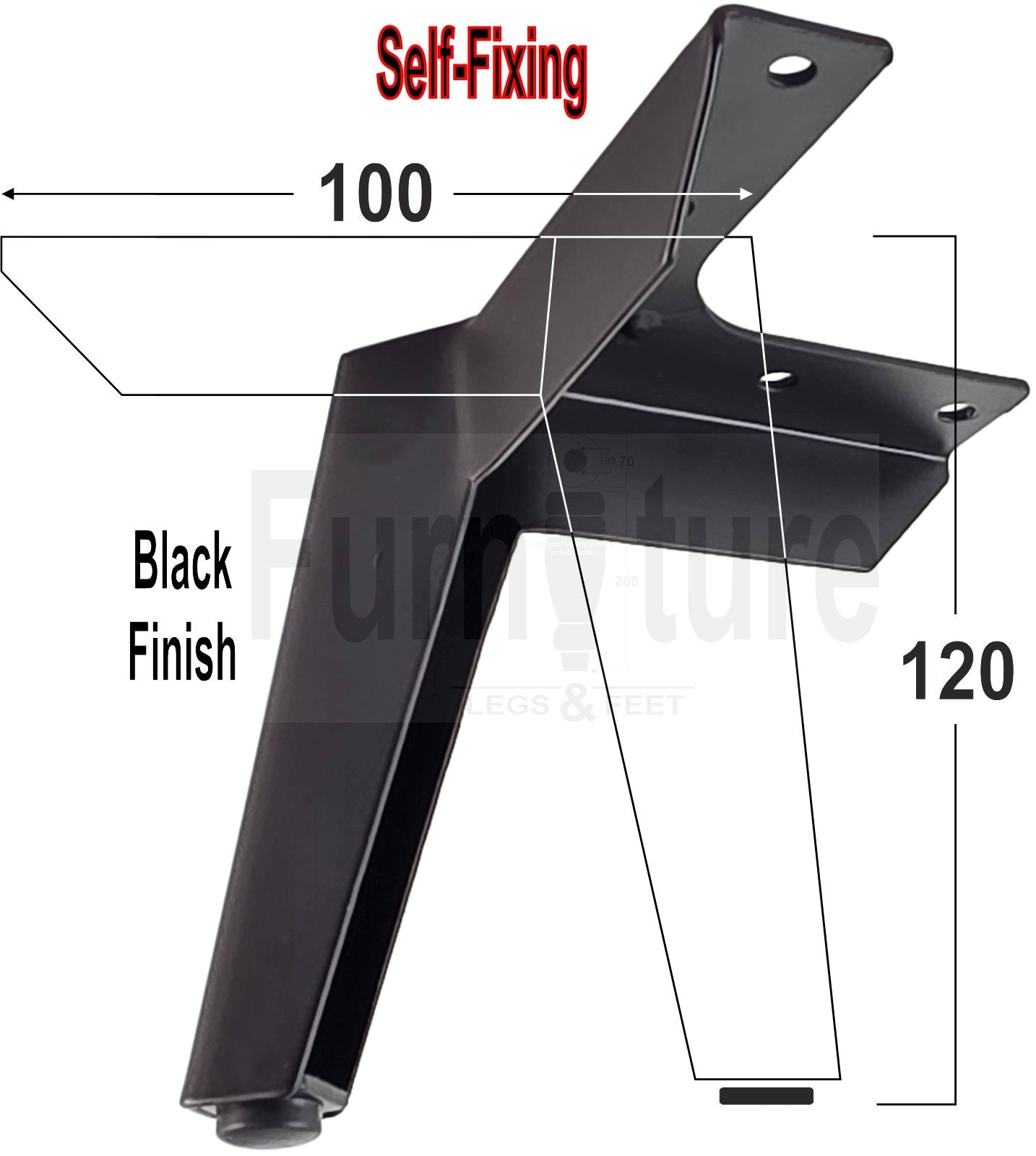 4 Metal Corner Feet Replacement Furniture Legs Black Finish 120mm High