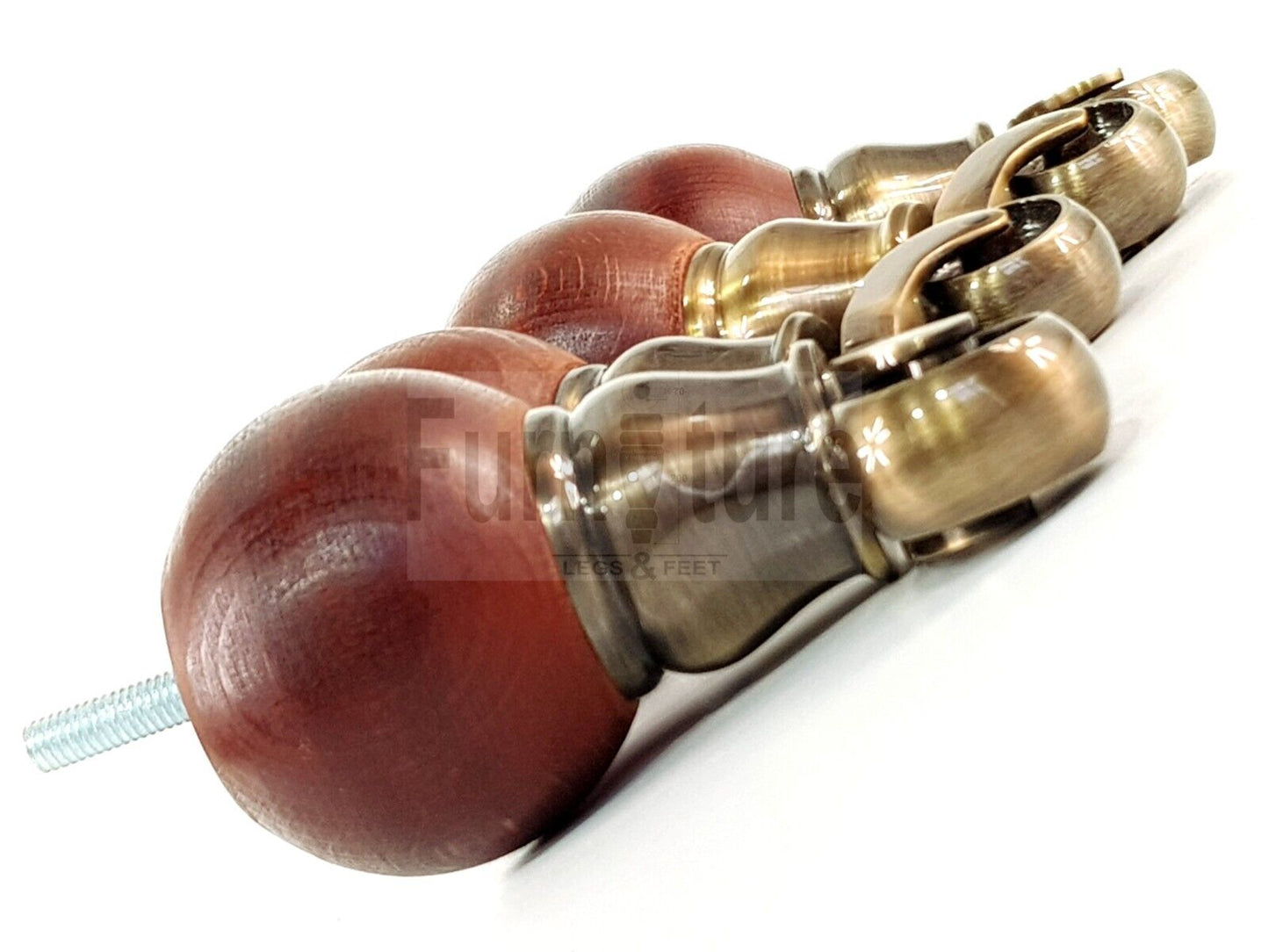 4x Turned Wood with Antique Castors Furniture Chair Settee Legs M8 Sofa Feet 118mm