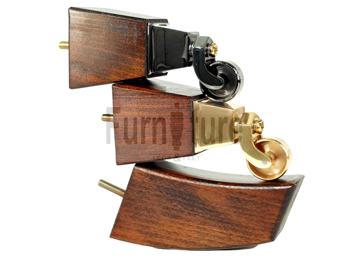 4x Block Wood Furniture Legs With Castor 8mm Thread For Chairs Settees Sofa 150mm High