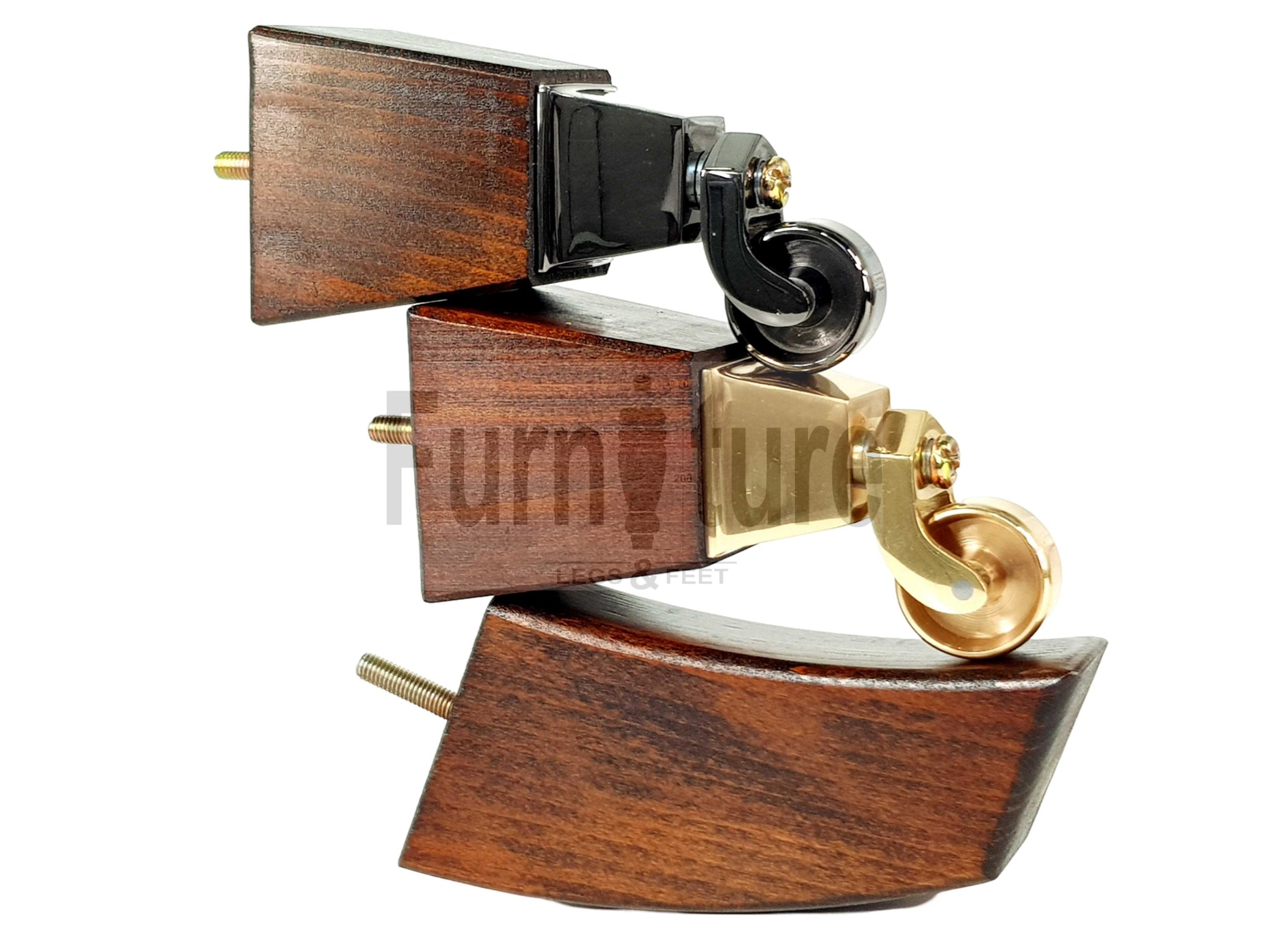 4x Block Wood Furniture Legs With Castor 8mm Thread For Chairs Settees Sofa 150mm High