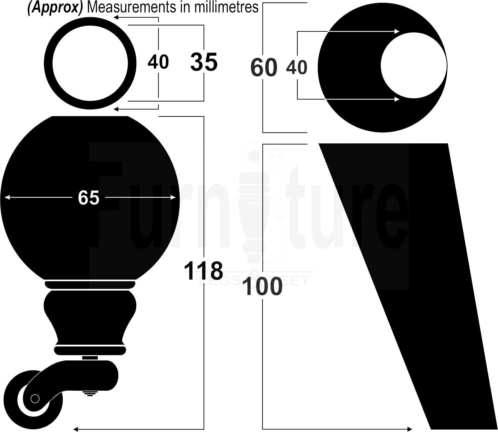 4x Turned Wood Furniture Chair Settee Legs M8 Sofa Feet 2x With Castors 118mm