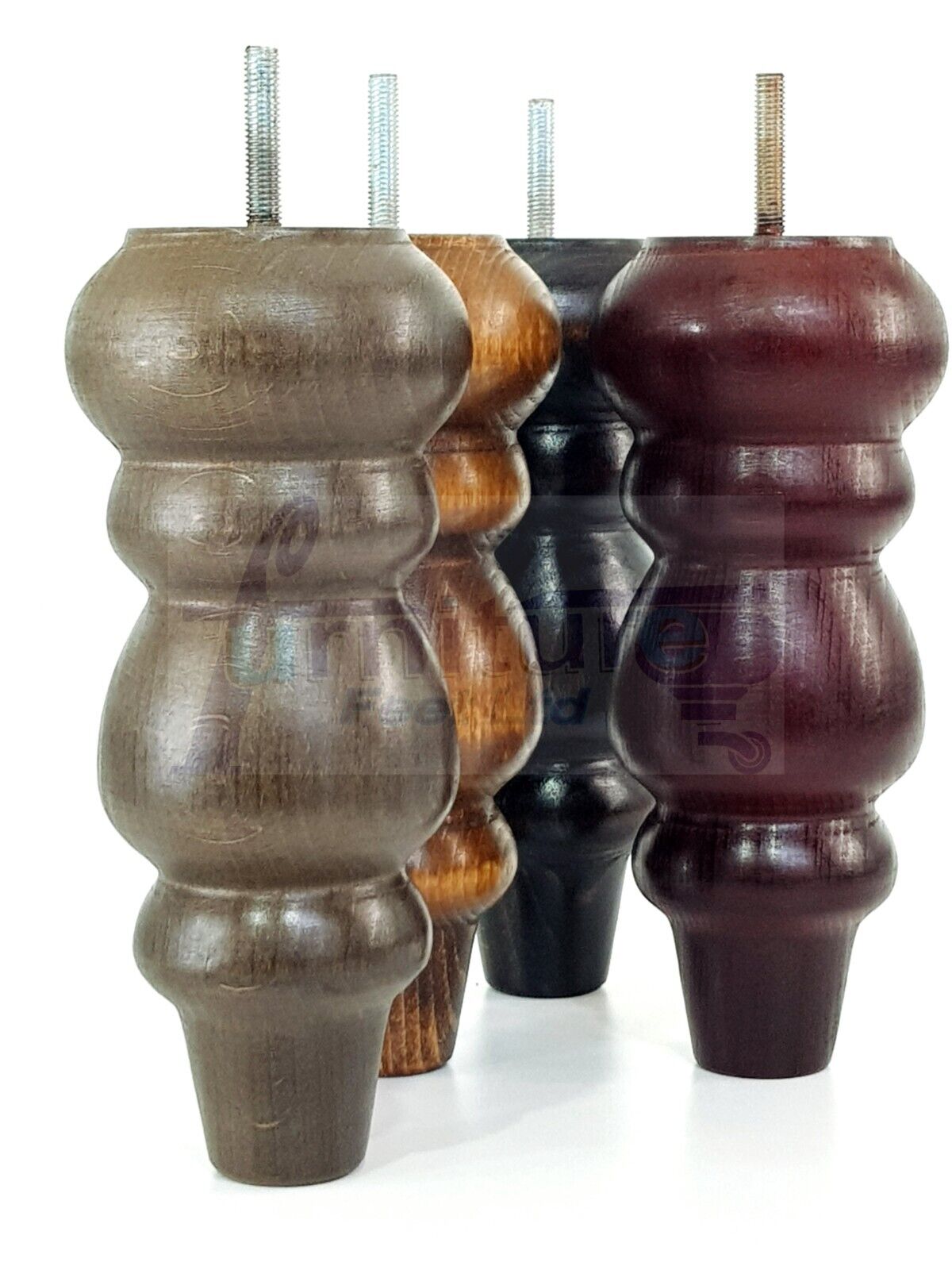 4 Solid Wood Furniture Legs Replacement Turned Chair Feet 200mm High M8 Threaded Dowl