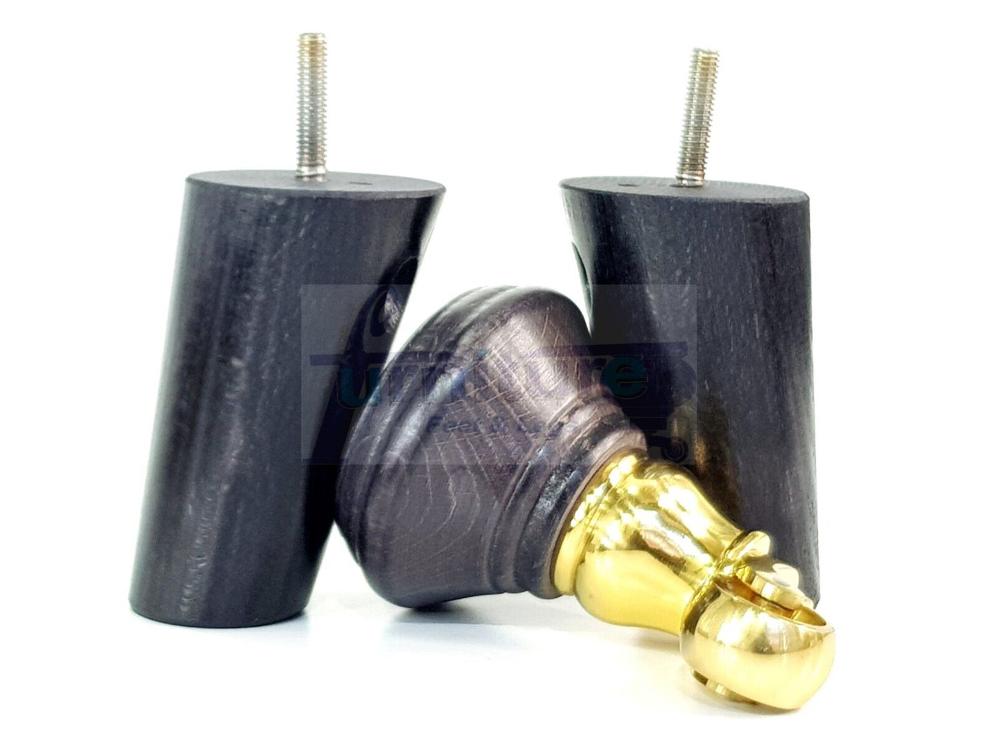 2 Black Stain Wood Furniture Sofa Legs With Castor 125mm & 2 Angled Back Feet Chair Settee 100mm High M8