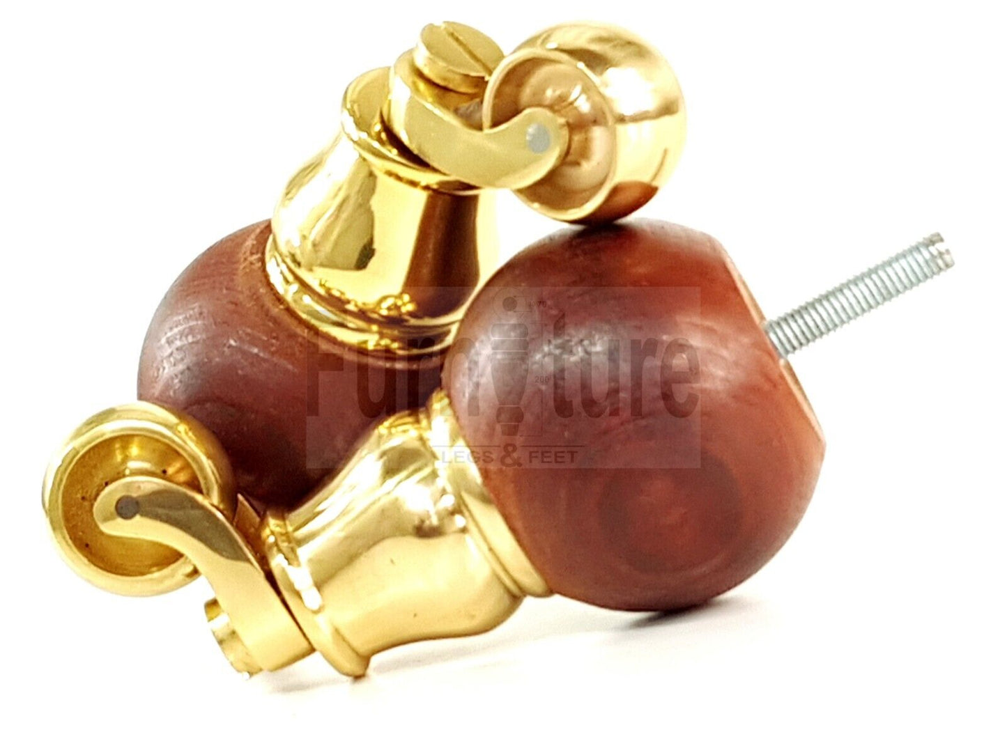 4x Turned Wood with Brass Castor Furniture Chair Settee Legs M8 Sofa Feet 118mm