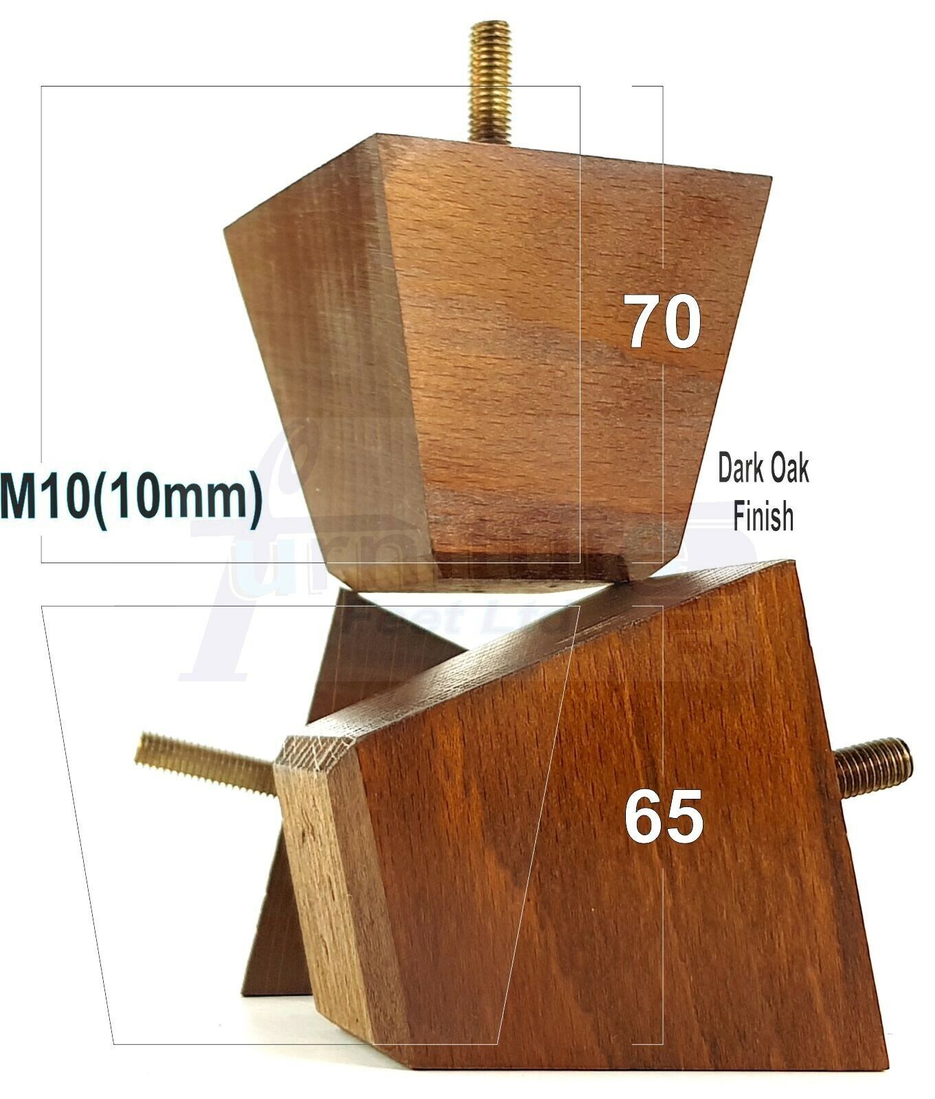 4 Solid Wood Square Furniture Feet Replacement Legs 65mm High M10 Thread