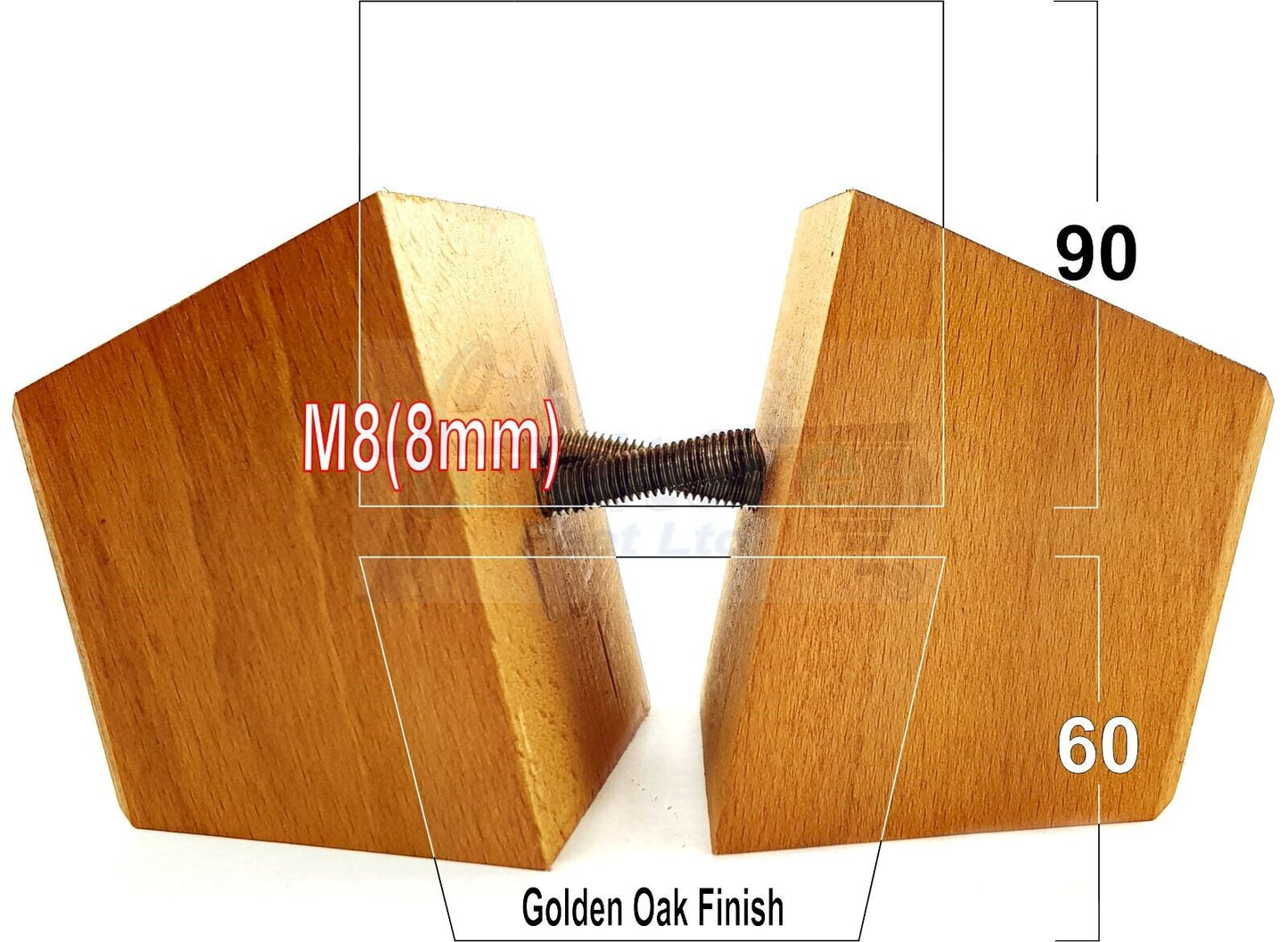 4x Square Wood Sofa Legs 60mm High Replacement Furniture Feet Chairs Cabinets M8 