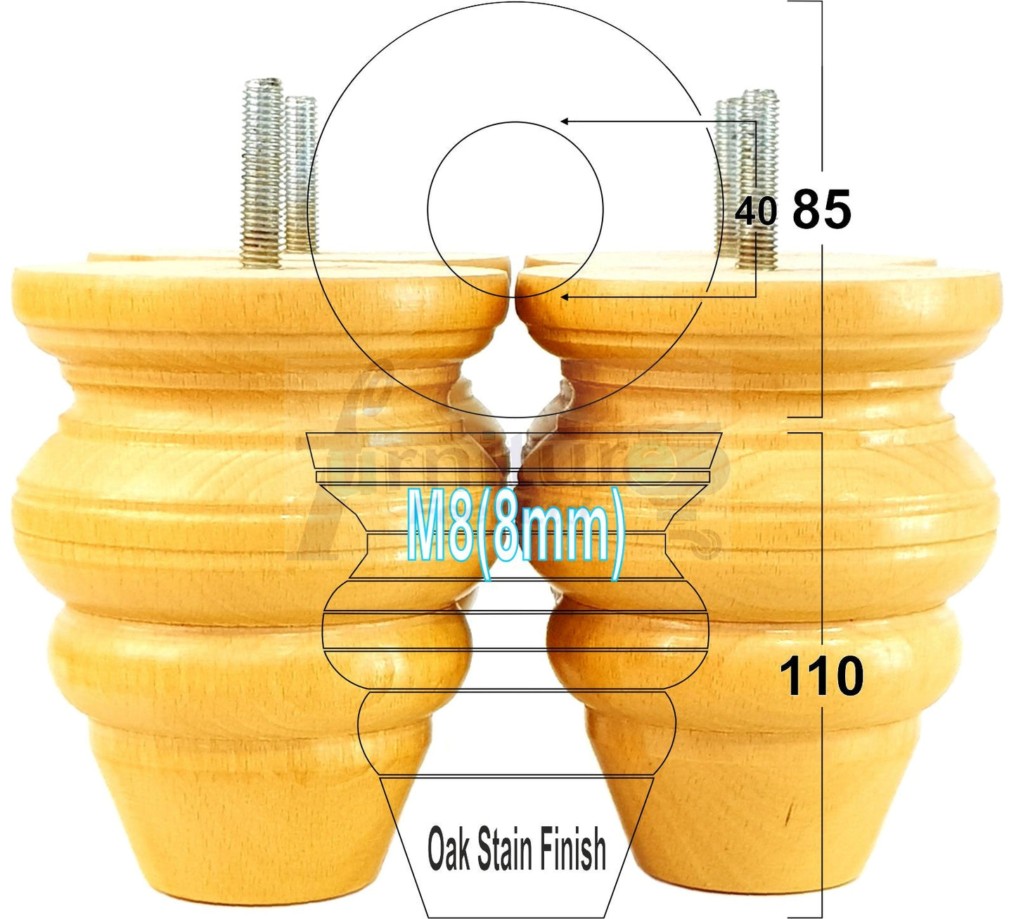 4x Turned Wood Furniture Legs Replacement Feet 110mm High Multiple Colours Chairs Stools Sofa's Beds Settee Cabinets M8