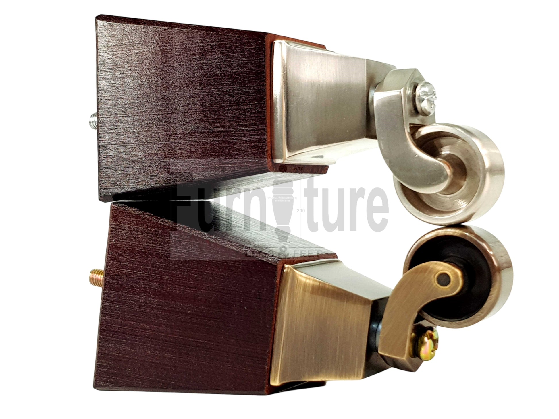 4x Block Wood Furniture Legs With Castor 8mm Thread For Chairs Settees Sofa 150mm High Mahogany