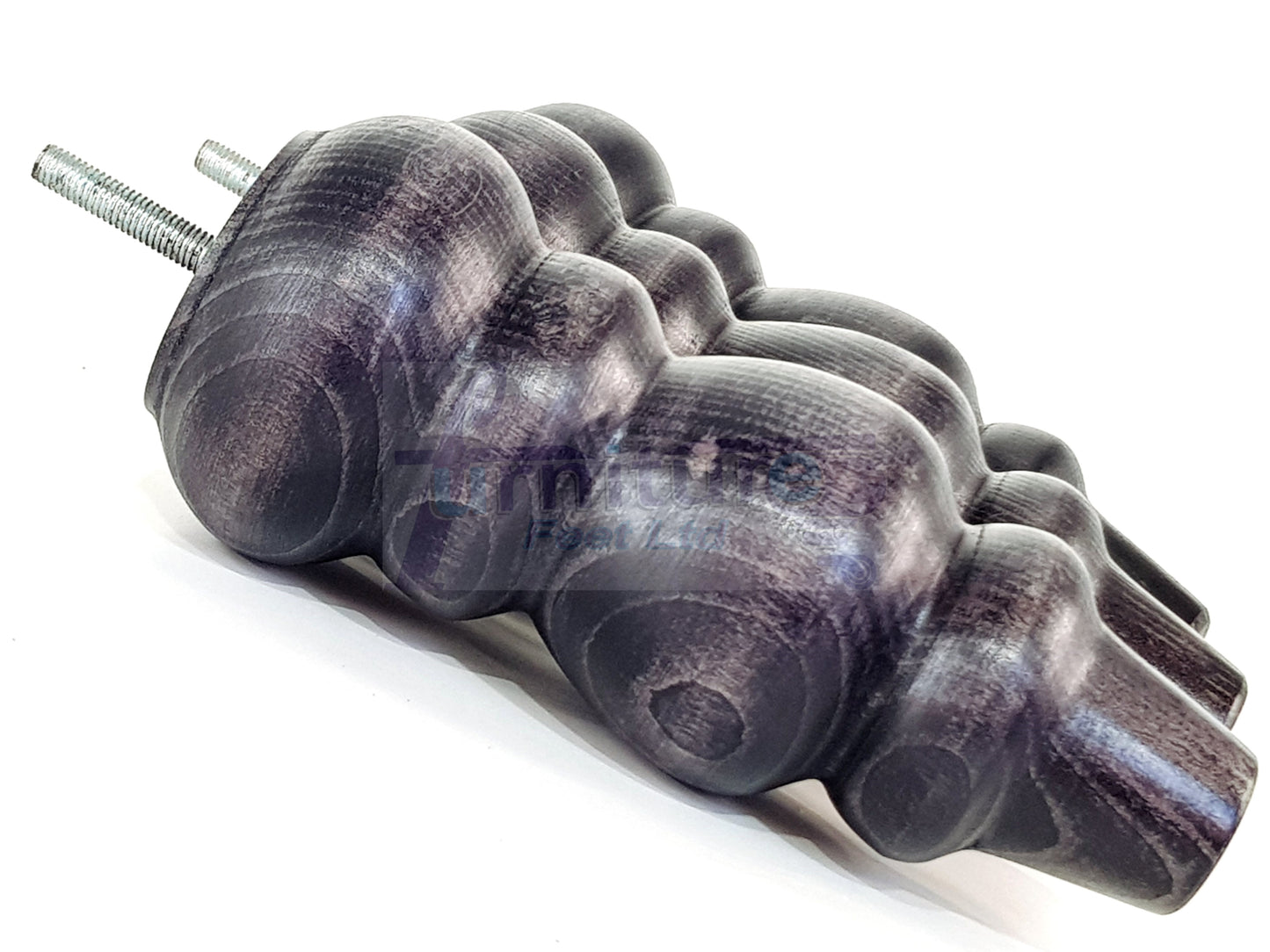 4 Solid Wood Furniture Legs Replacement Turned Feet 200mm High M8(8mm) Thread: Black Washed