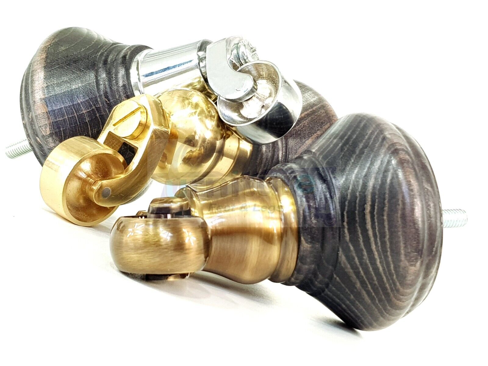 4x Black Washed Wooden Furniture Sofa Legs M8 With Castors Replacement Chair Settee Feet 115mm - 125mm High