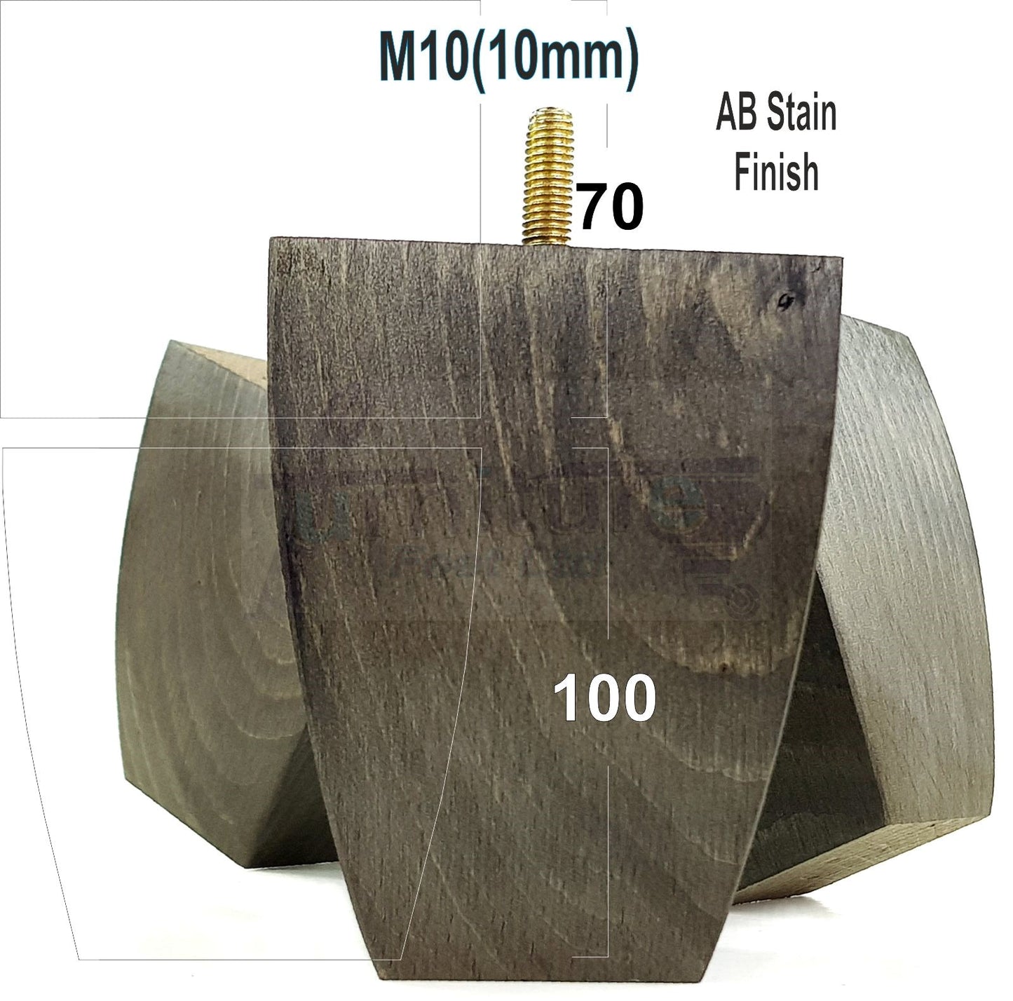 Set Of 4 Square Block Solid Wood Furniture Feet Replacement Legs 100mm High M10 Thread