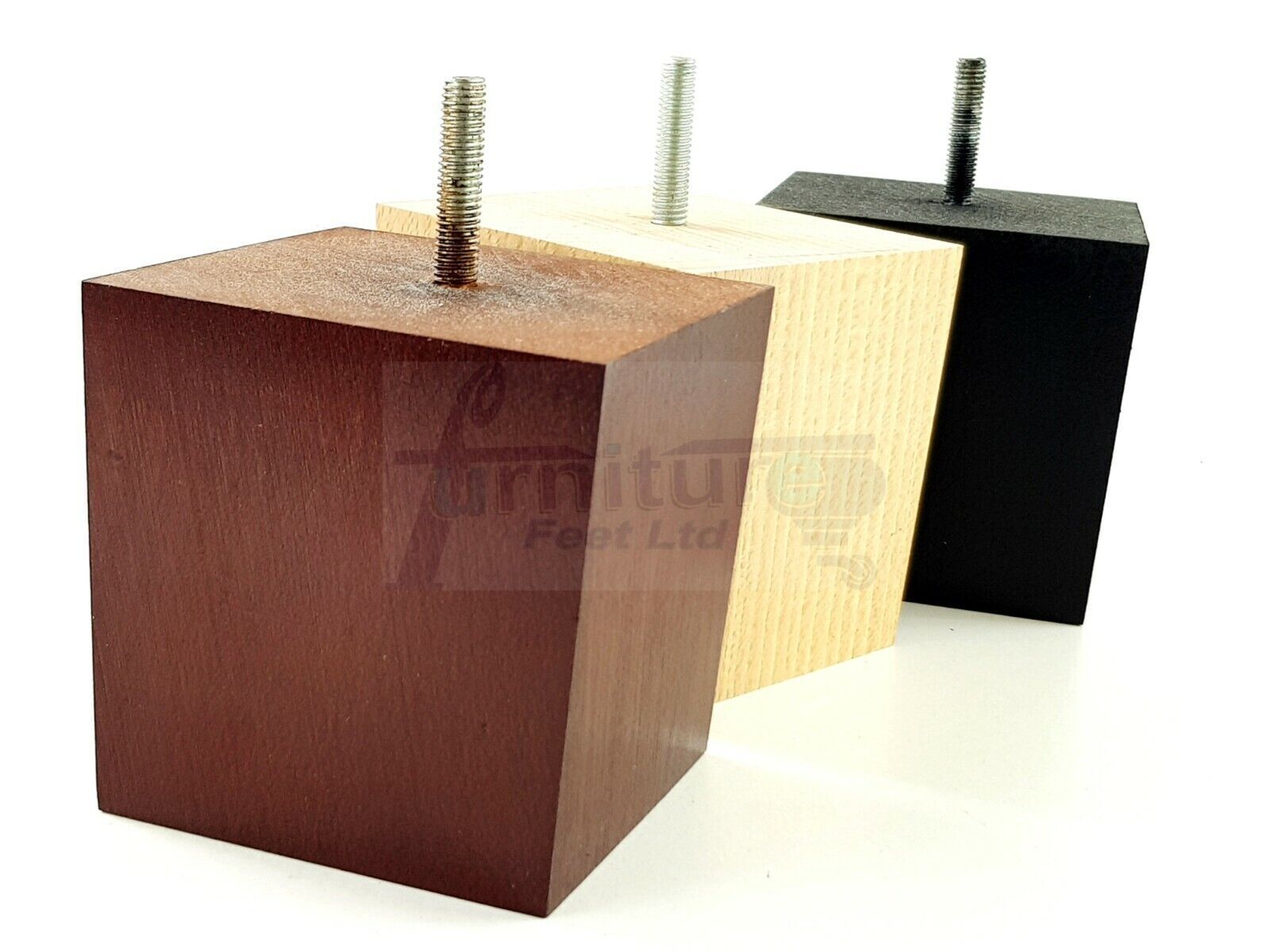 4x Solid Wood Square Feet Replacement Block Legs 90mm High Furniture Chairs Stools Sofa Beds Settee Cabinets 8mm Thread
