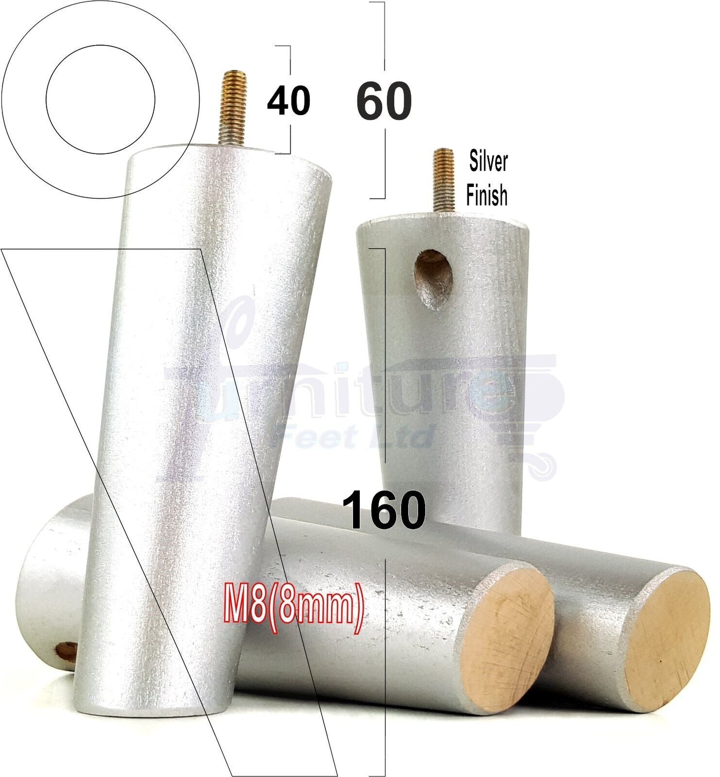 4 Solid Wood Turned Furniture Feet Replacement Mid Centry Angled Retro Legs 160mm High M8 Sofa Chairs Stools Cabinets Beds