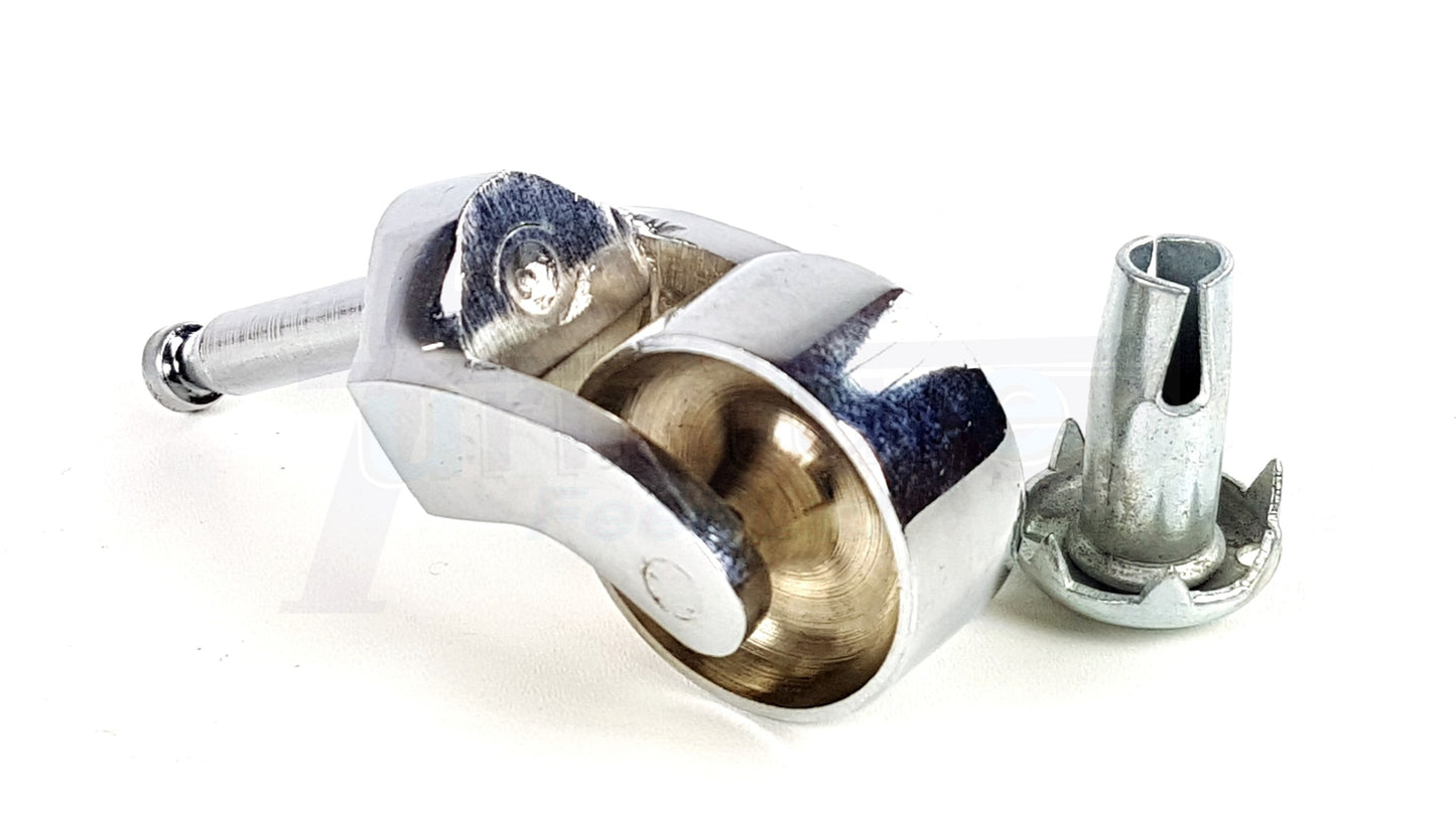 Chrome Castor & Socket 32mm Wheel Push In, Grip Neck Castors For Furniture