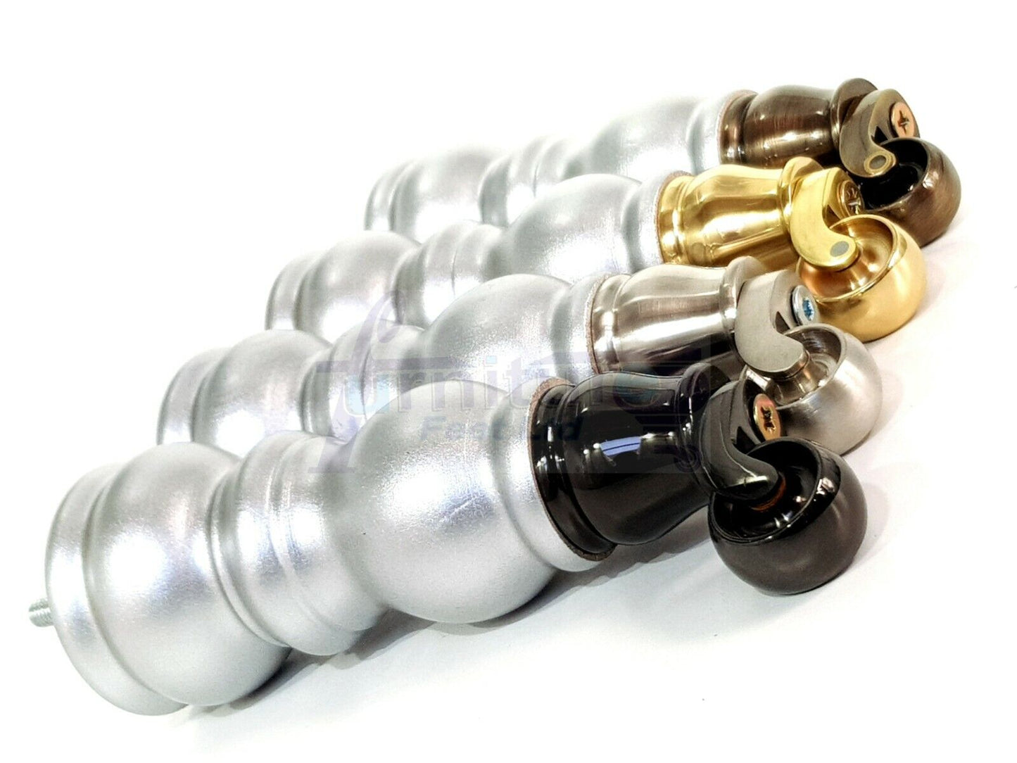 4x Furniture Feet With Castor 205mm High Legs Silver Wood M8 Sofas Chairs Stools Cabinets 8 Inches Tall