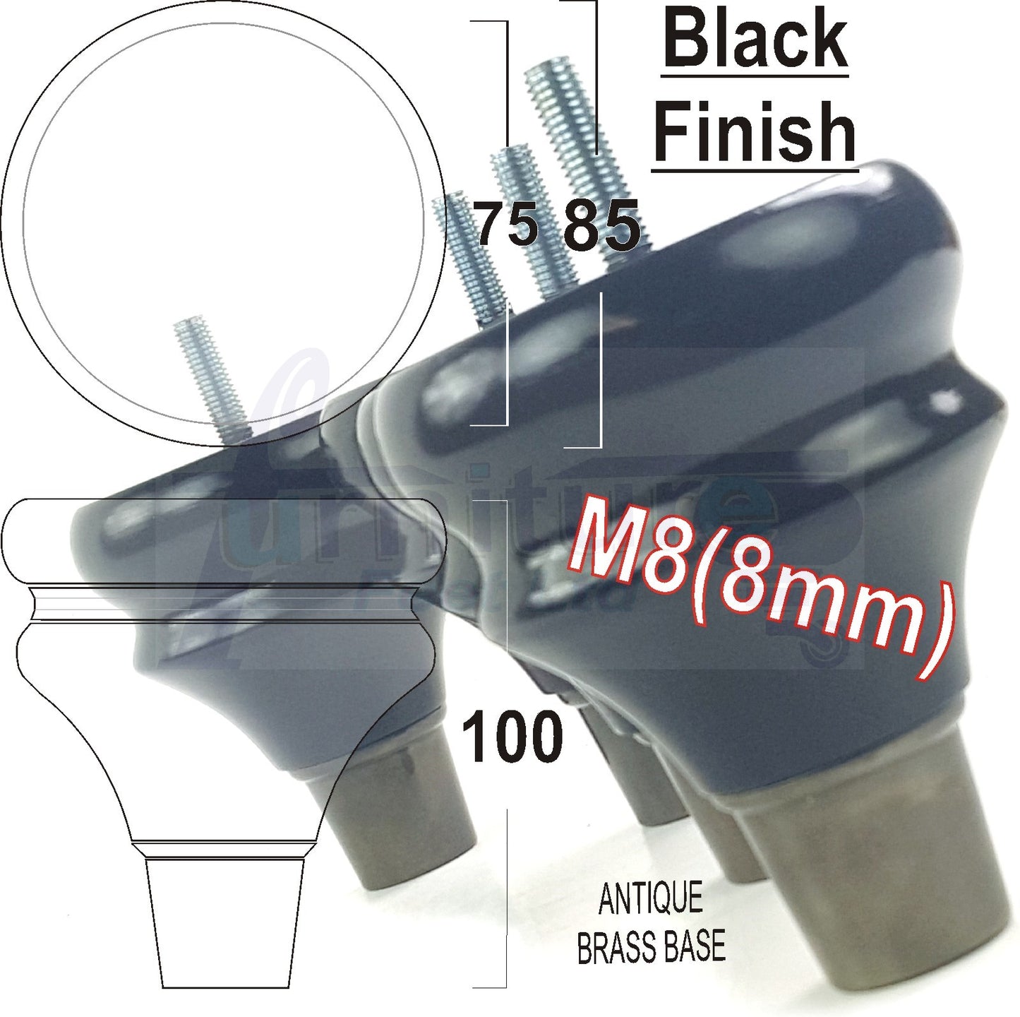 4x Turned Wood Furniture Feet M8(8mm) With Slipper Cup Chair Sofa Settee Legs 110mm