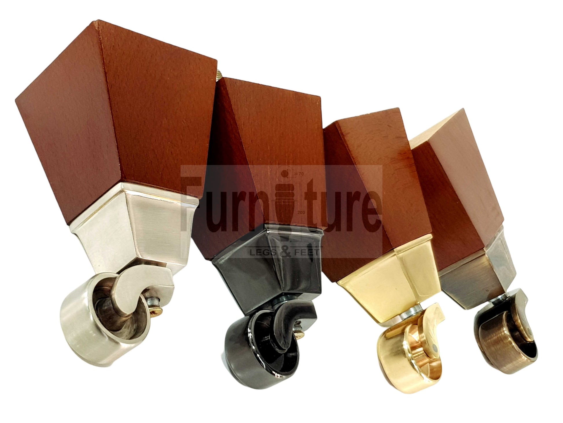 4x Block Wood With Castor Dark Oak Furniture Legs 8mm Thread For Chairs Settees Sofa 150mm High