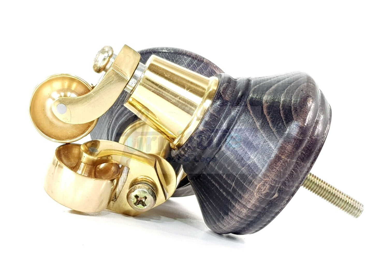 4x Black Washed Wooden Furniture Sofa Legs M8 With Castors Replacement Chair Settee Feet 115mm - 125mm High