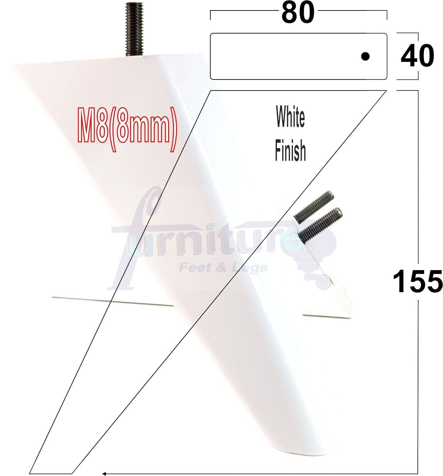 4 Replacement Tapered Feet 155mm High Wood Angled Furniture Legs 6 Inches Tall Chairs Stools Sofa's Beds Settee Cabinets M8