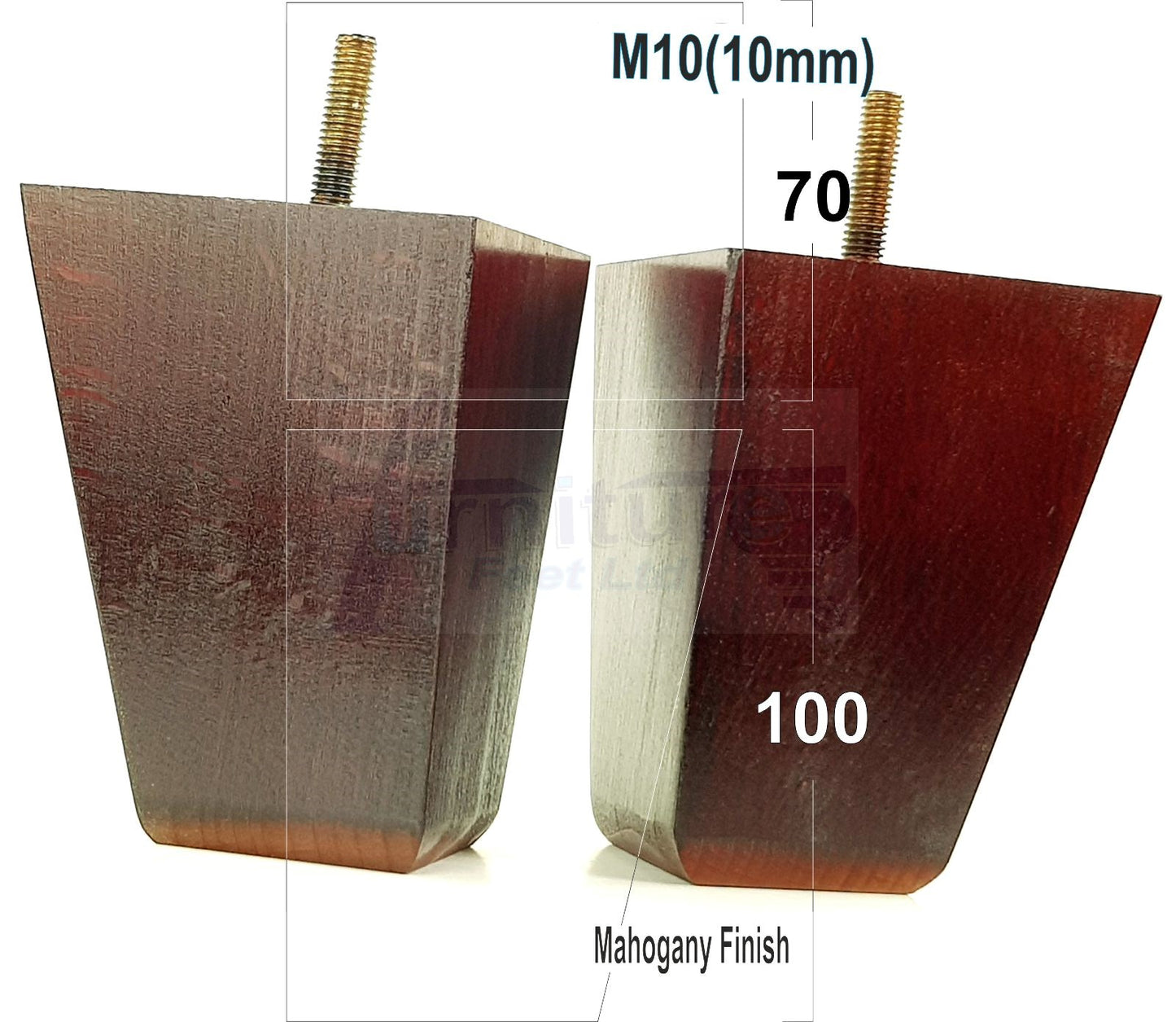 4x Angled Block Wood Sofa Legs 100mm High Replacement Furniture Feet Chairs Cabinets M10 Thread