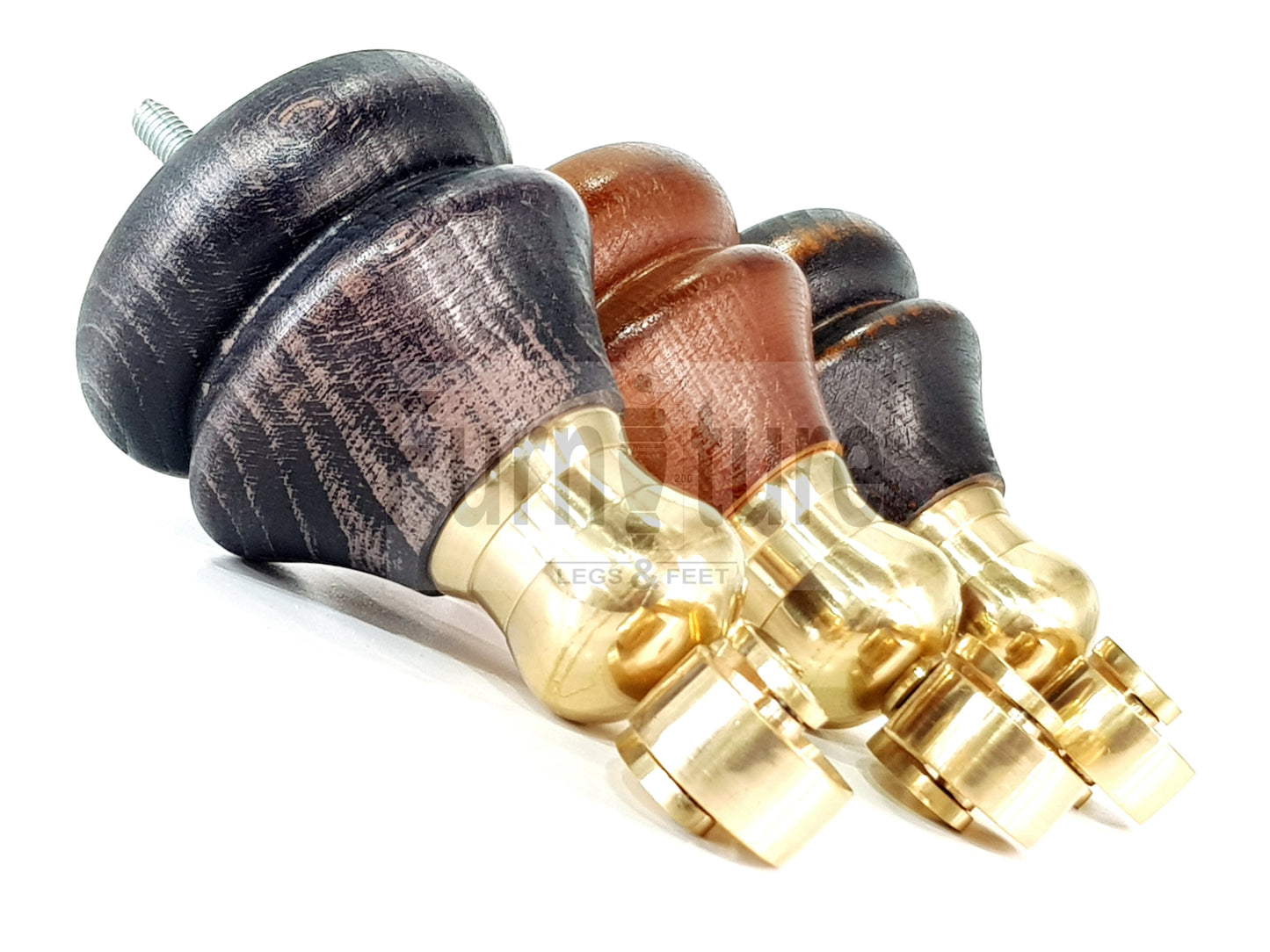 Set Of 4 Turned Furniture Wood Feet With Brass Castors 150mm Sofas Chairs Settee Cabinets Beds M8(8mm)