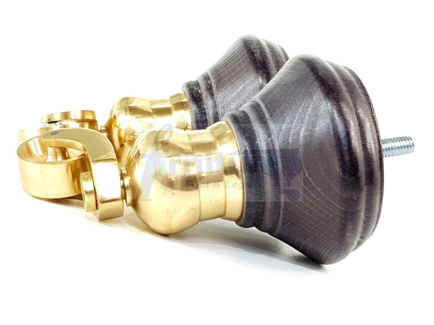 4x Black Stain Wooden Furniture Sofa Legs M8 With Castors Replacment Chair Settee Feet 115mm - 125mm High