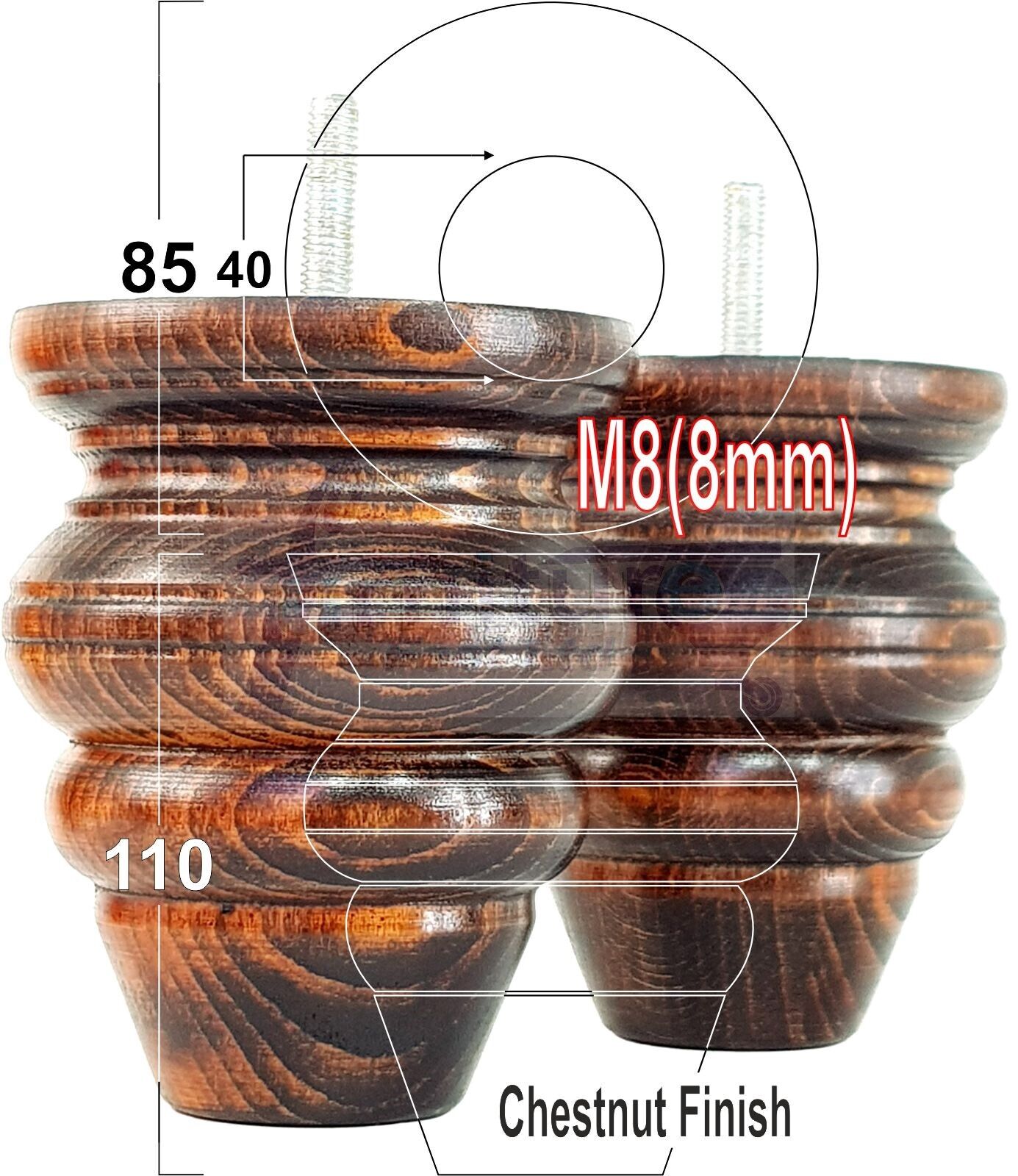 4x Turned Wood Furniture Legs Replacement Feet 110mm High Multiple Colours Chairs Stools Sofa's Beds Settee Cabinets M8