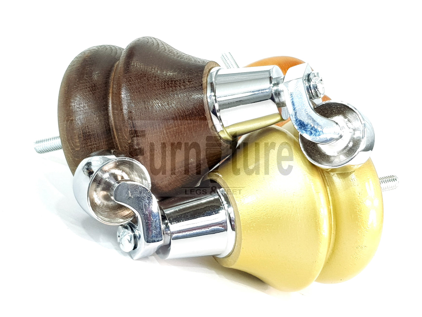 Set Of 4 Turned Furniture Wood Feet With Chrome Castors 140mm Sofas Chairs Settee Cabinets Beds M8(8mm)