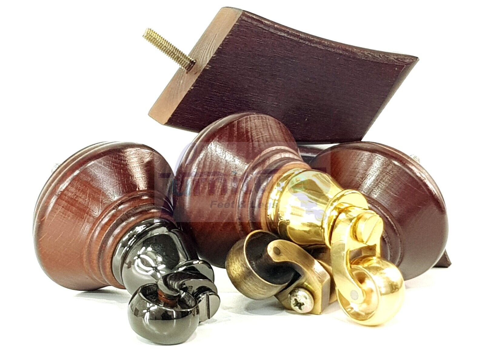 2 Antique Mahogany Wood Furniture Sofa Feet With Castor 125mm & 2 Curved Legs Chair Settee 100mm High M8