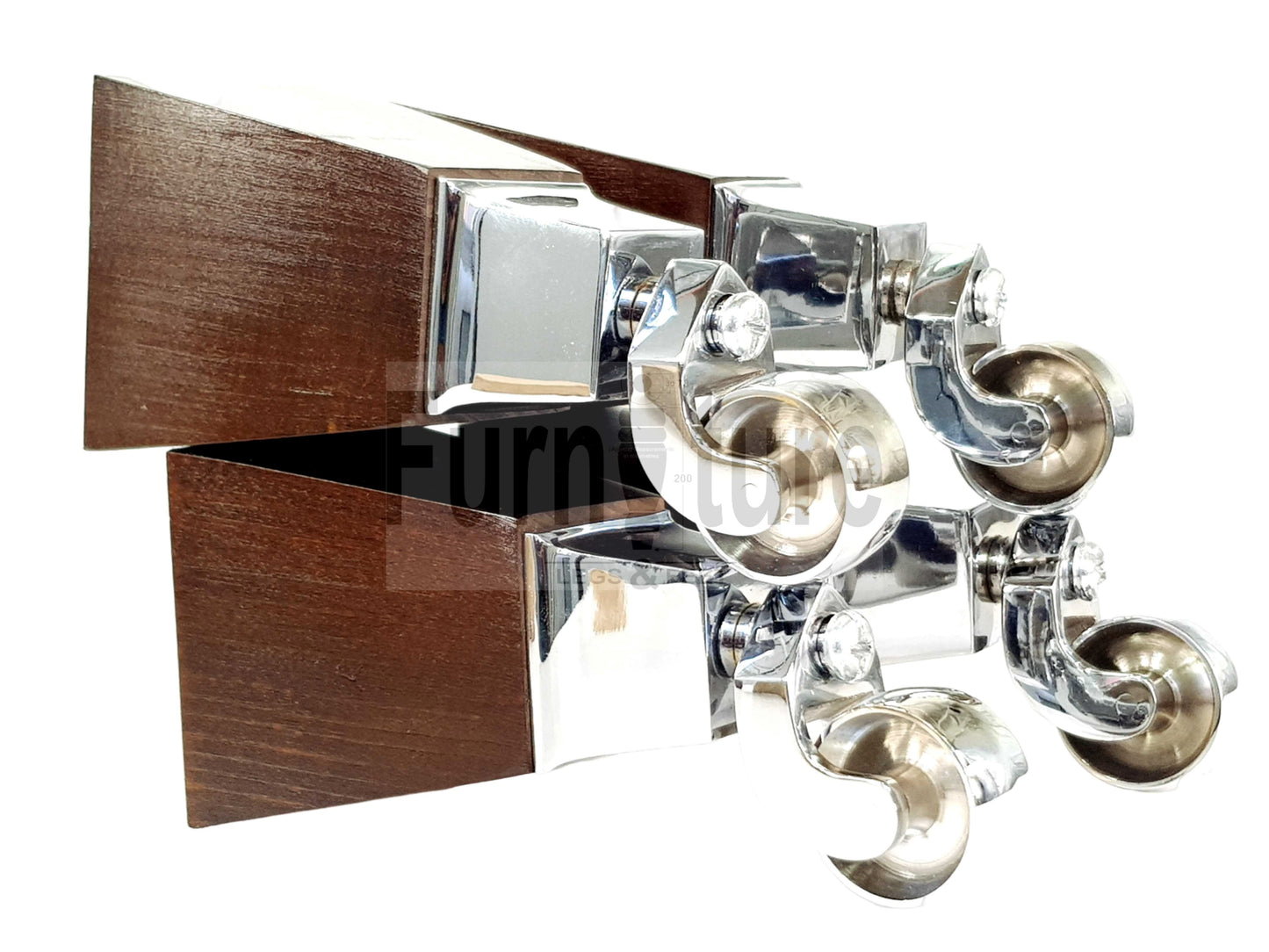 4x Block Wood Furniture Legs With Castor 8mm Thread For Chairs Settees Sofa 150mm High